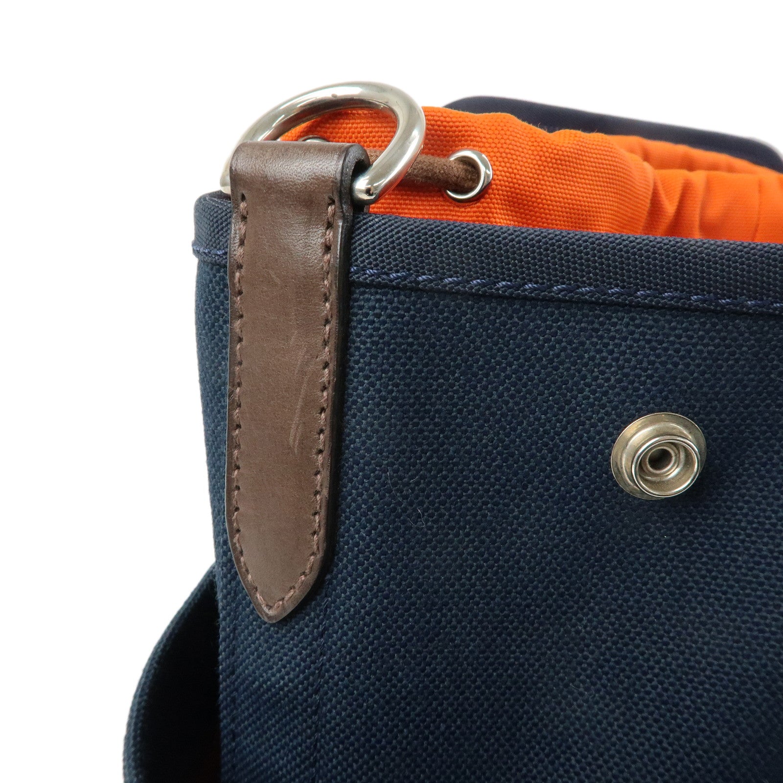 HERMES Sac de Pansage Groom Canvas 2Way Tote Hand Bag Navy Brown