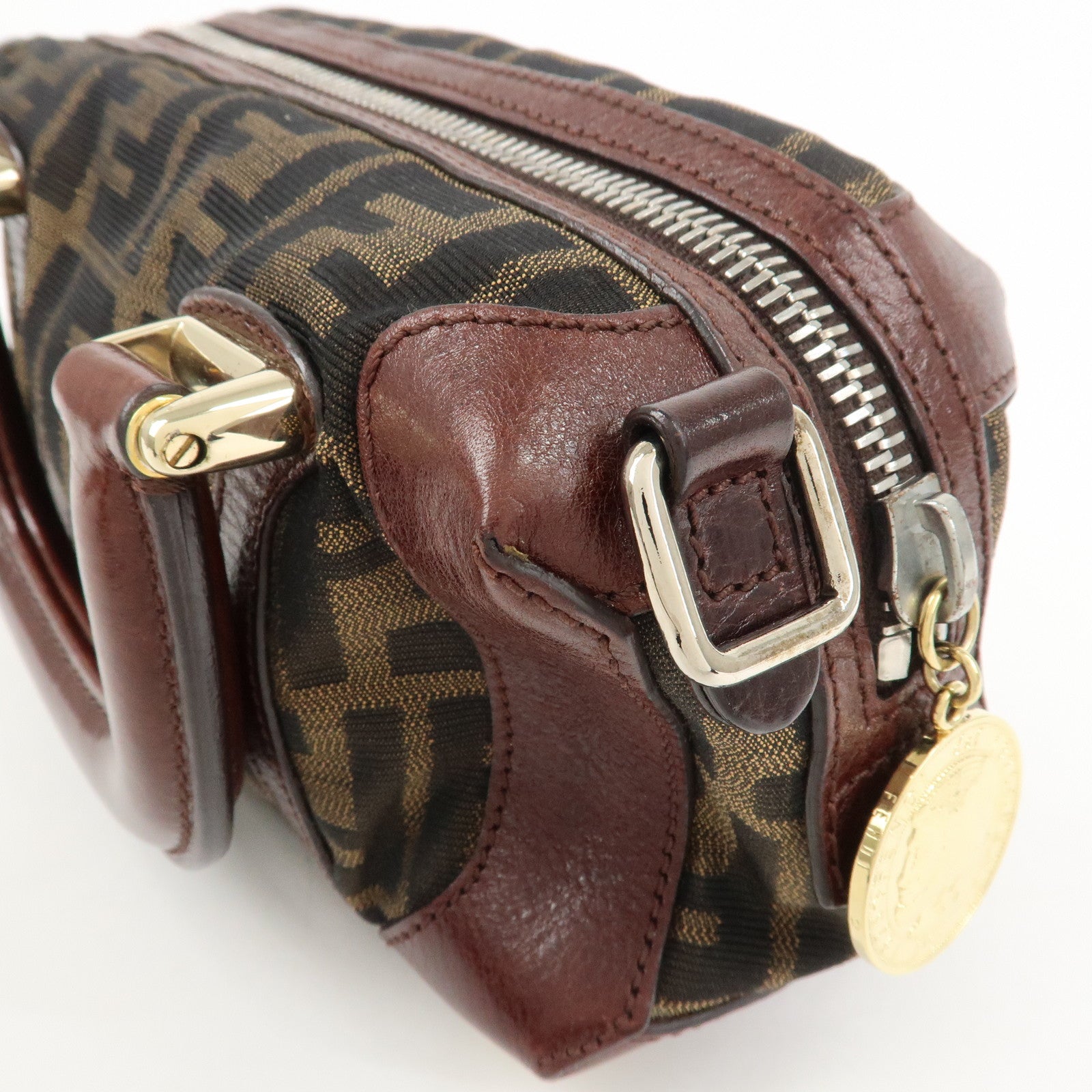 FENDI Zucca Canvas Leather 2Way Bag Mini Boston Bag Hand Bag 8BL084