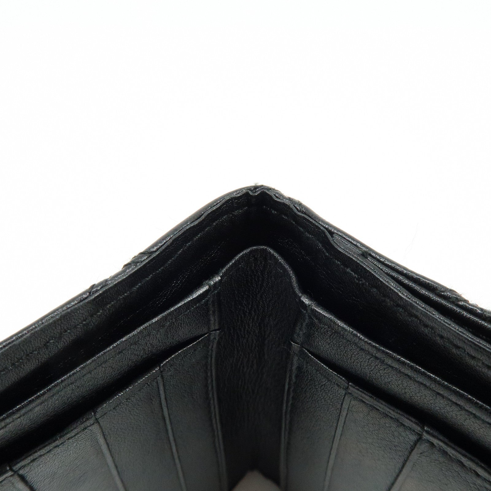 CHANEL Bicolore COCO Mark Calf Leather Compact Bi-fold Wallet Black