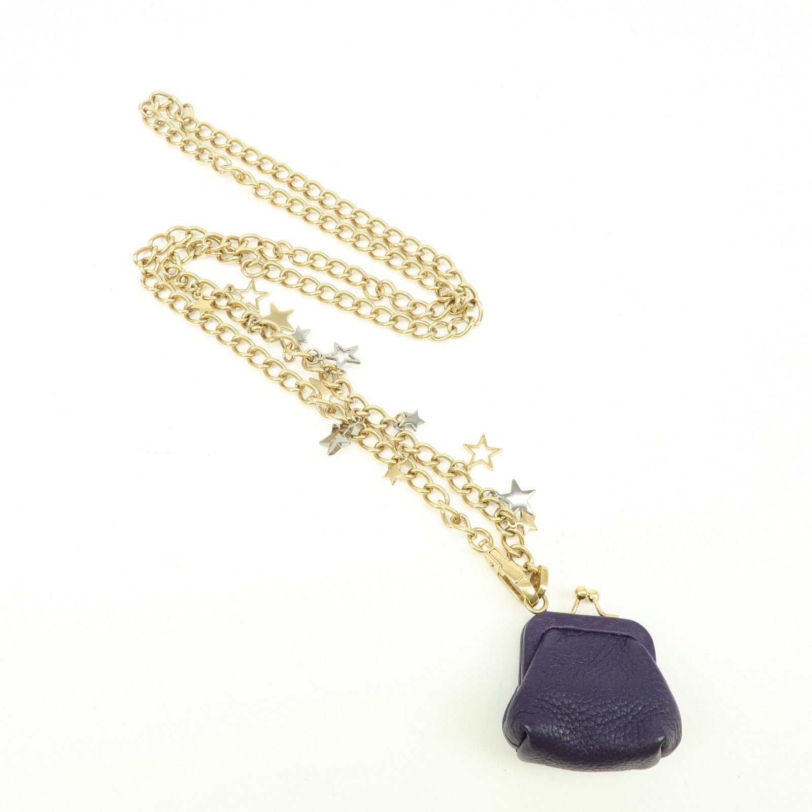 DOLCE & GABBANA Leather Chain Shoulder Coin Case Star Purple Gold