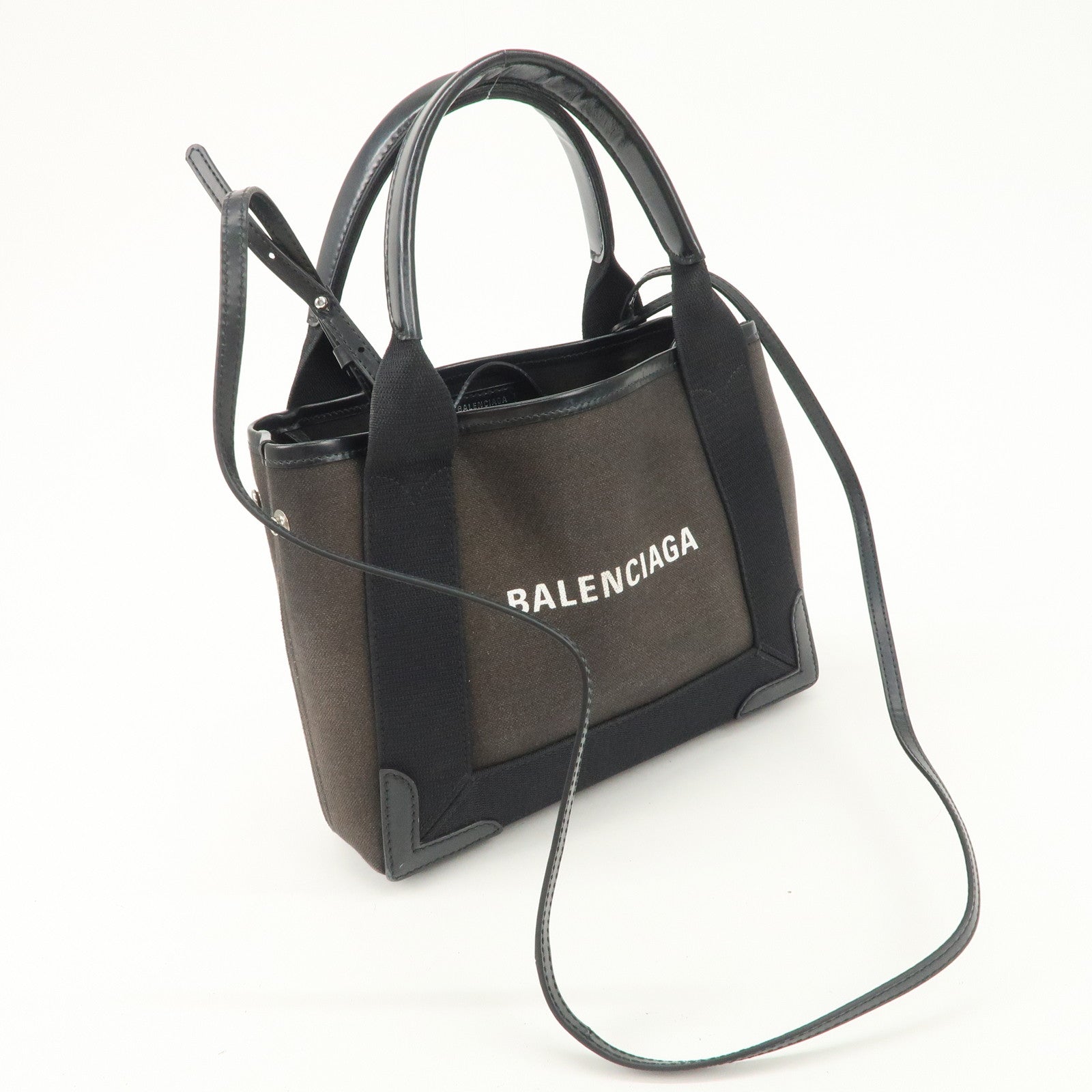 BALENCIAGA Cabas XS Canvas Leather 2Way Tote Bag Shoulder Bag Black