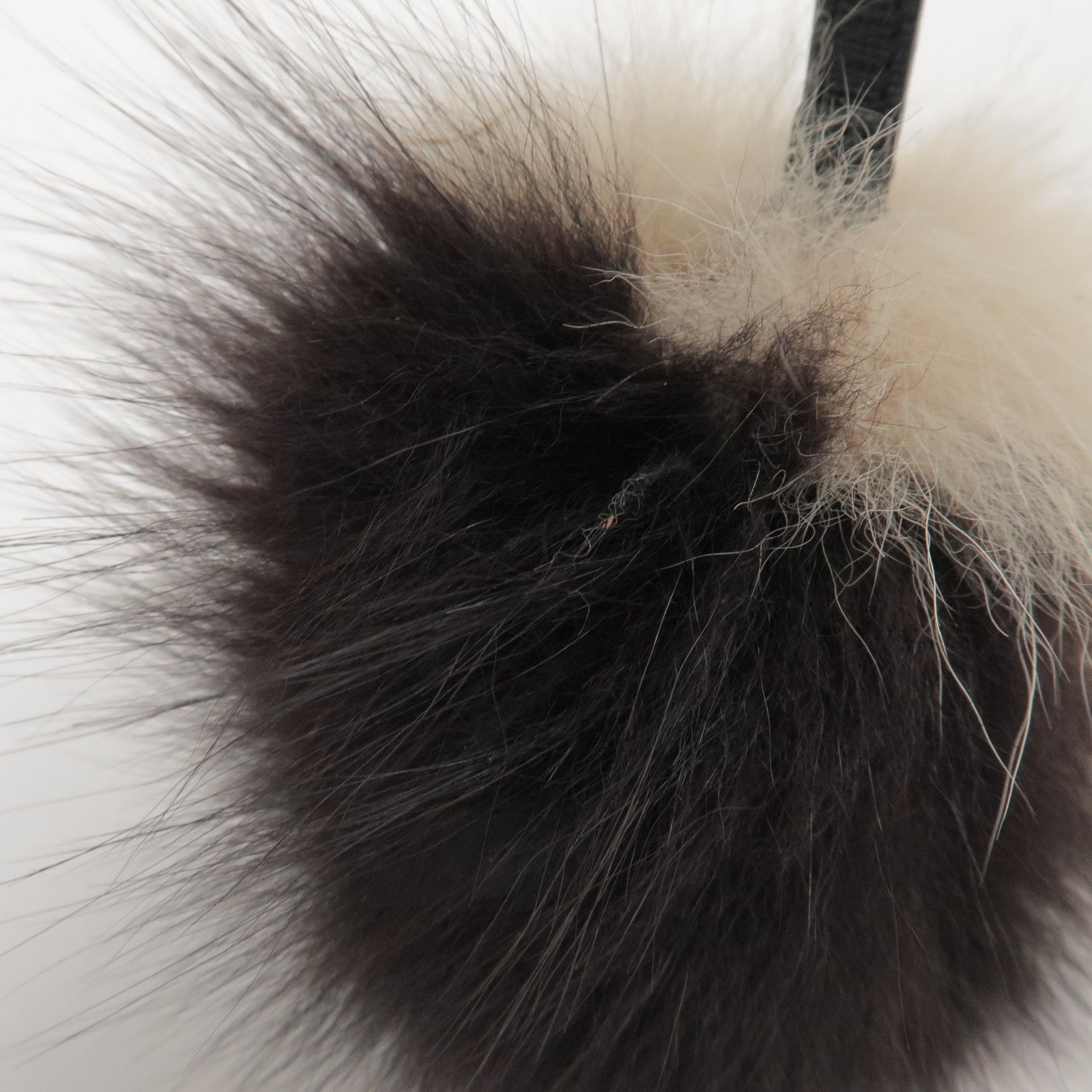 FENDI Fur Leather Bag Charm Key Chain Black White
