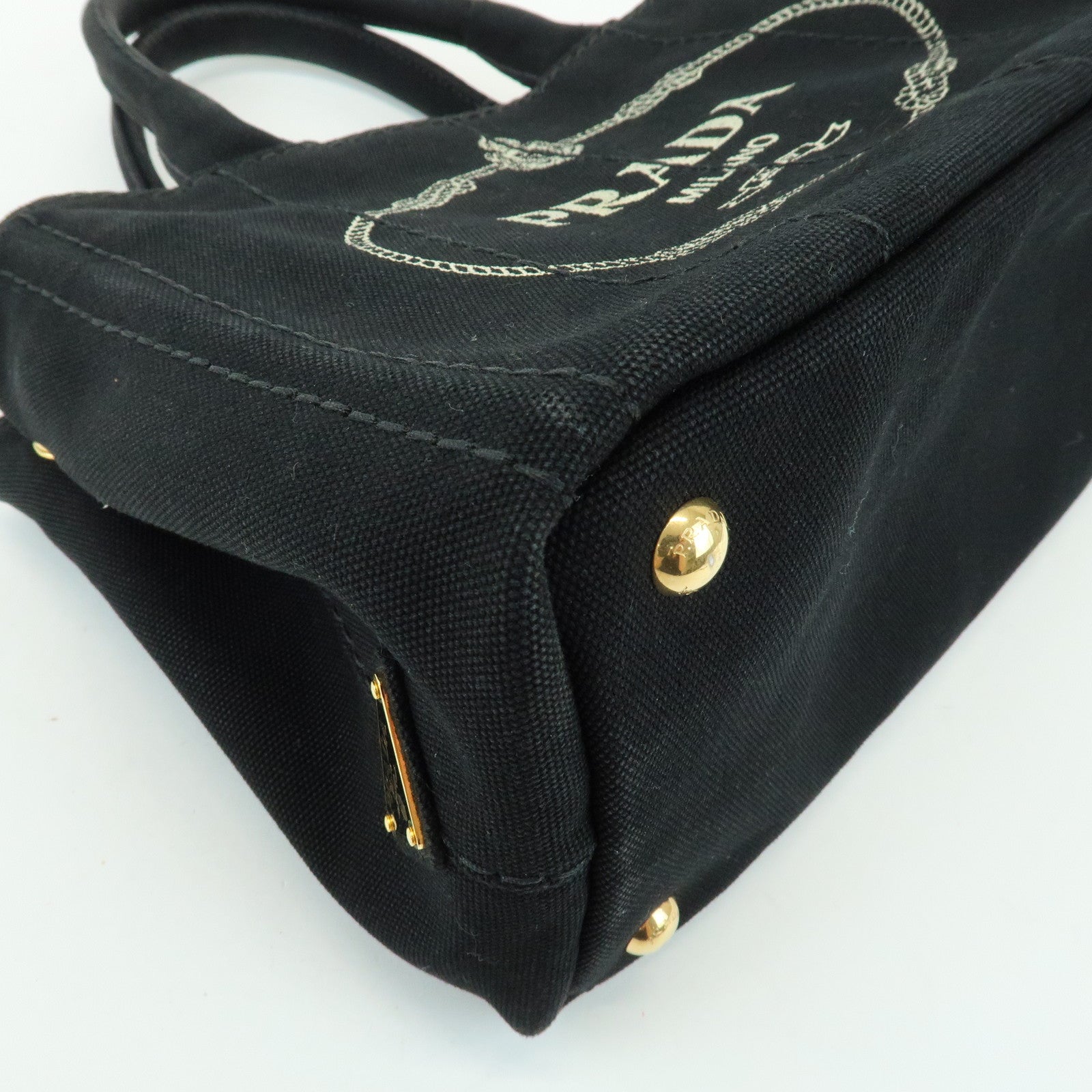 PRADA Triangle Logo Canapa Mini Canvas 2Way Hand Bag Black 1BG439