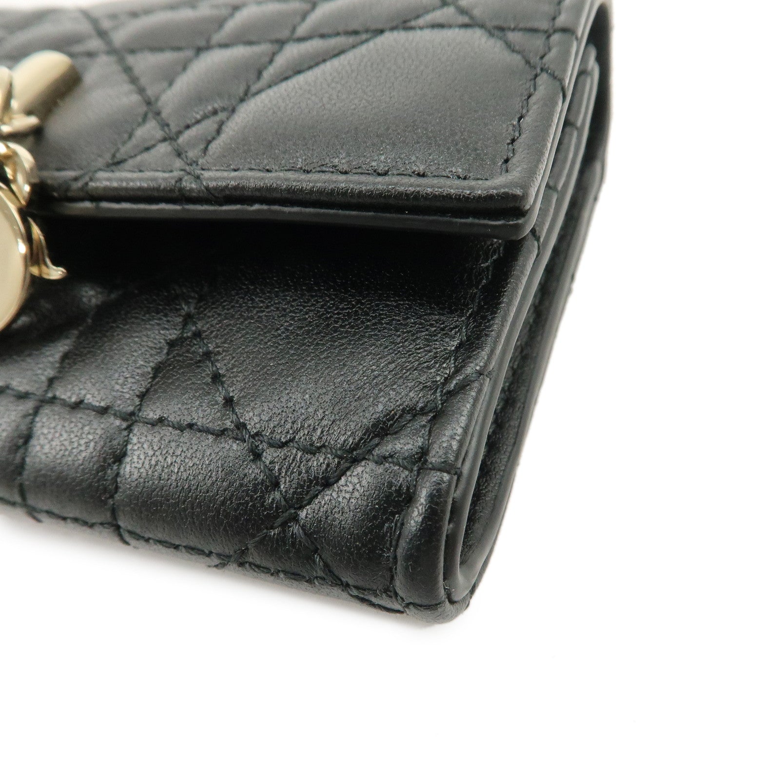 Christian Dior Cannage Leather Compact Wallet Black