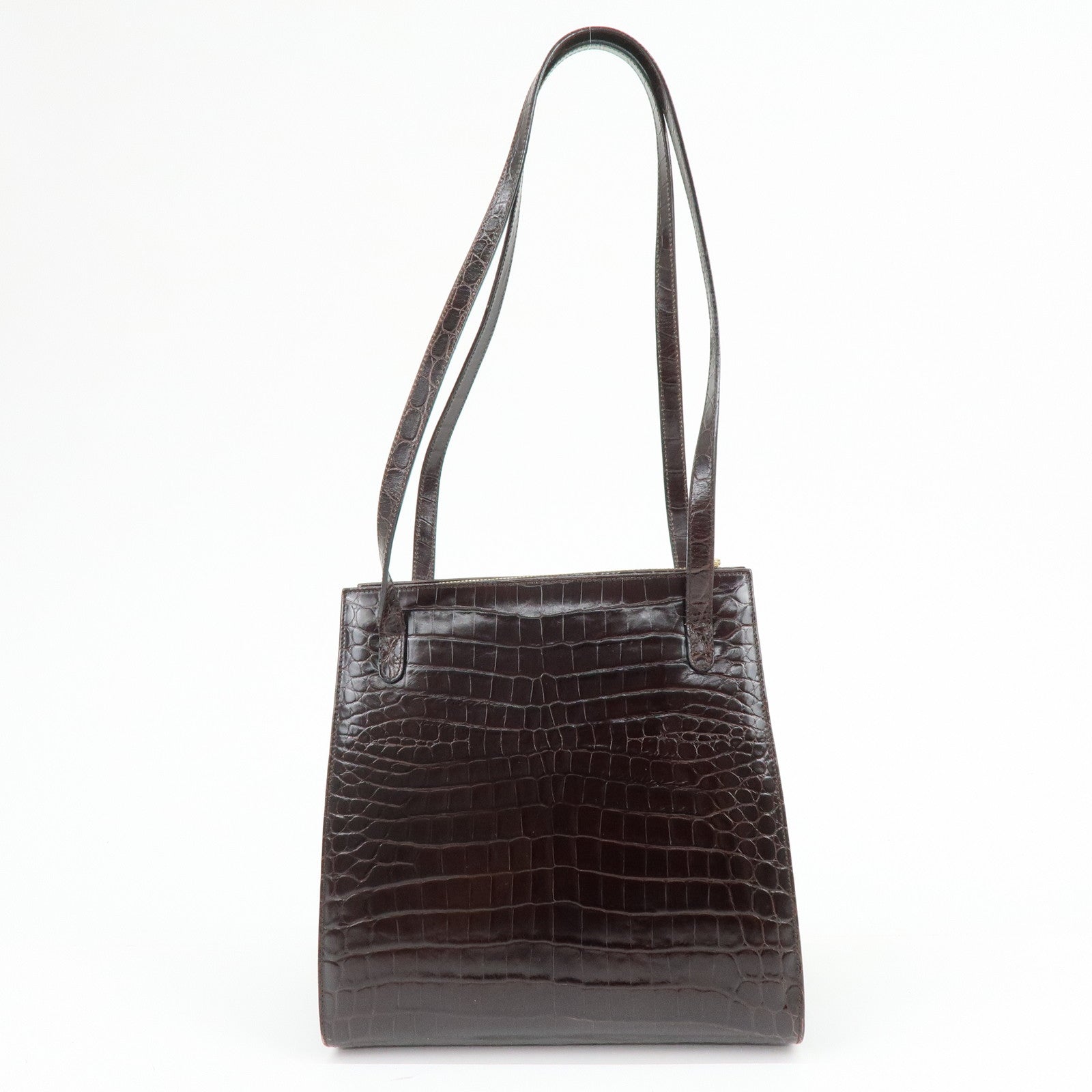 Ferragamo Gancini Embossed Leather Shoulder Bag Tote Bag Dark Brown