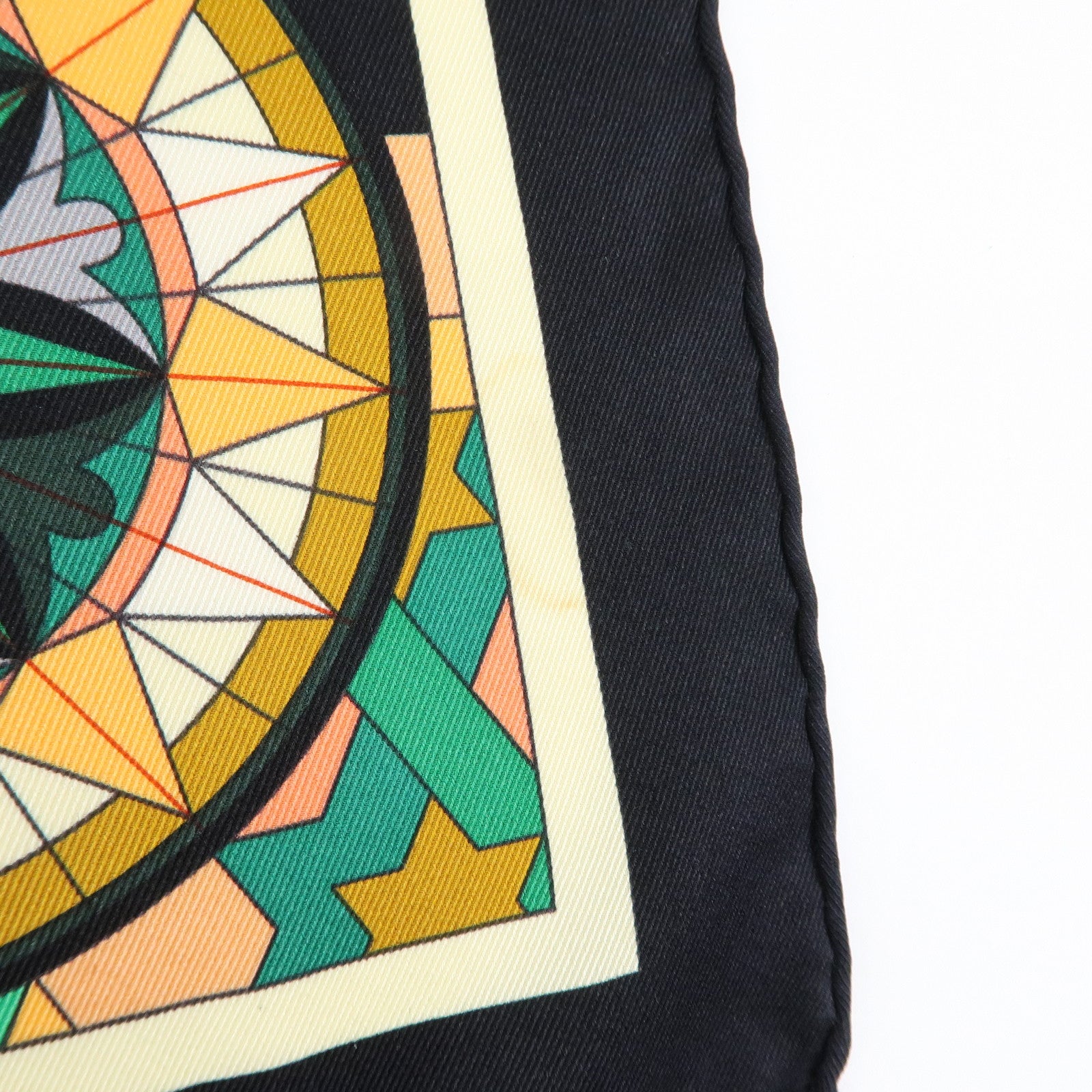 HERMES Carre 70 Silk 100% Scarf ROSE DE COMPAS Black Green