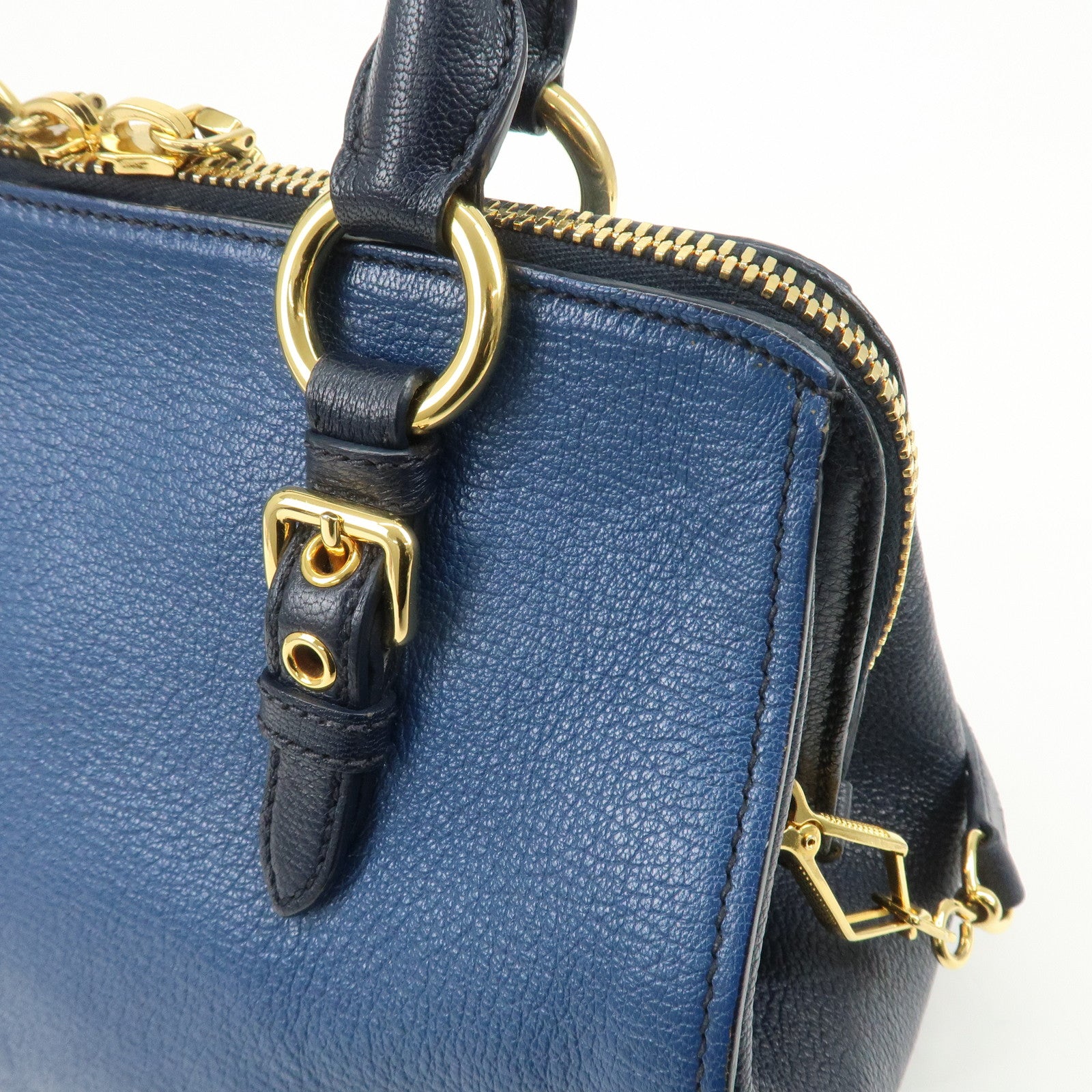 MIU MIU MADRAS 2Way Bag Hand Bag Shoulder Bag Blue RL0058
