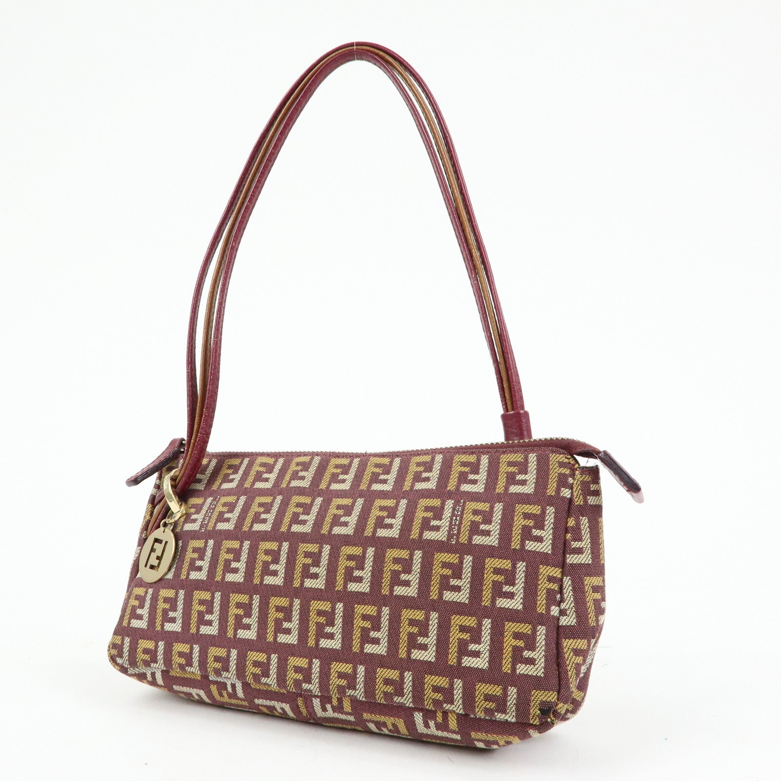 FENDI Zucchino Canvas Leather Hand Bag Pouch Brown 8BR513