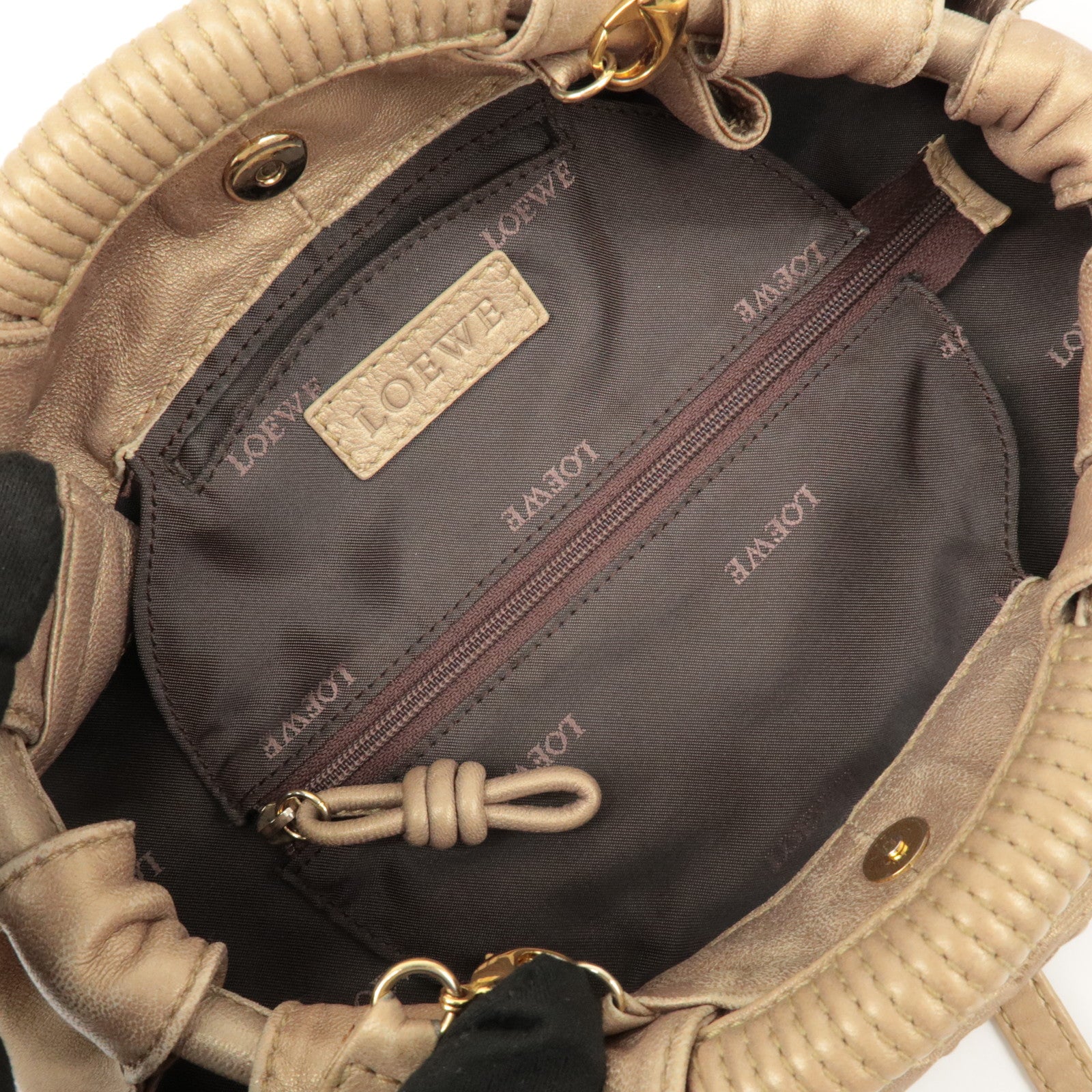 LOEWE Anagram Leather Mini Nappa Aire Hand Bag Tote Bag Gold Used