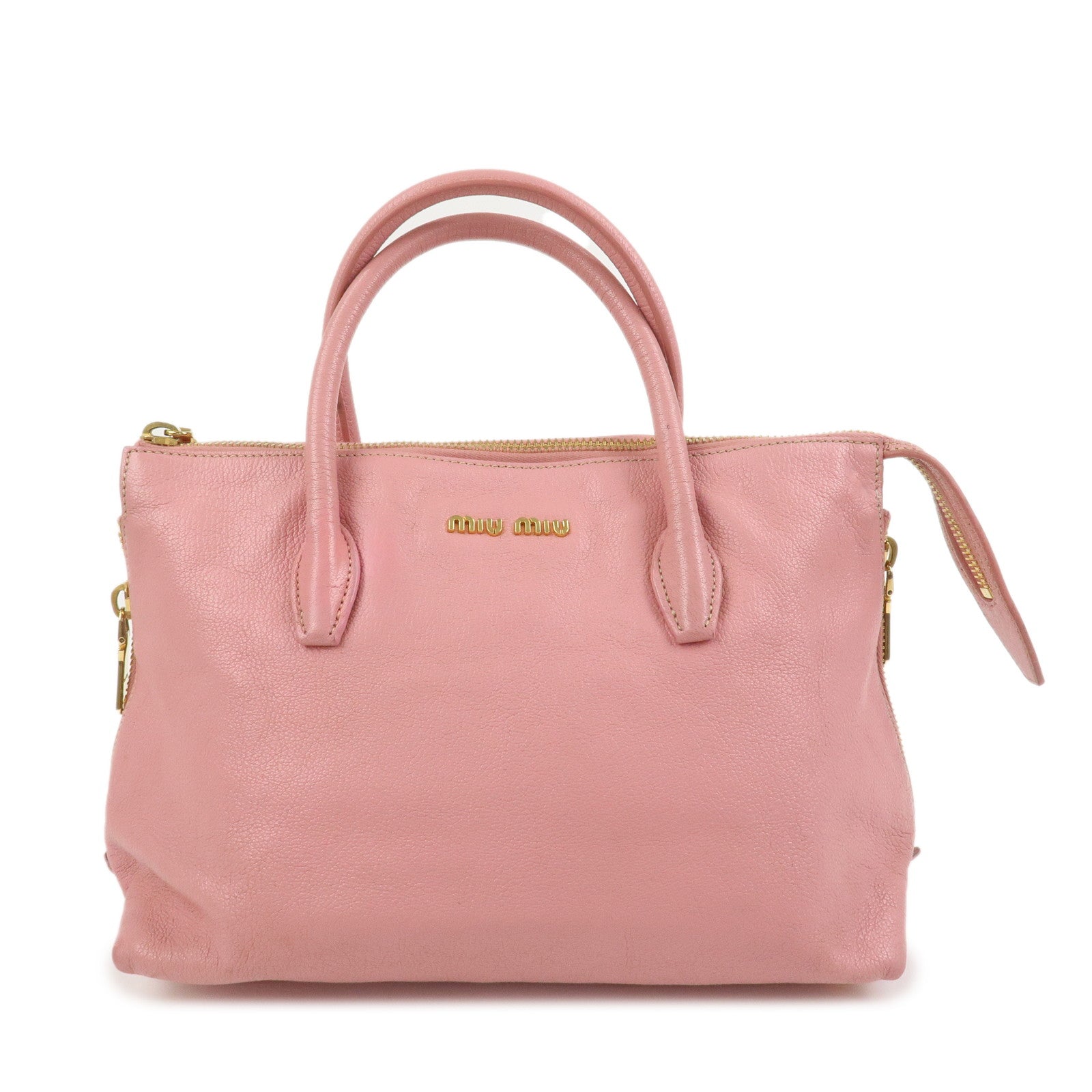 MIU MIU Logo Leather Tote Bag Hand Bag Pink