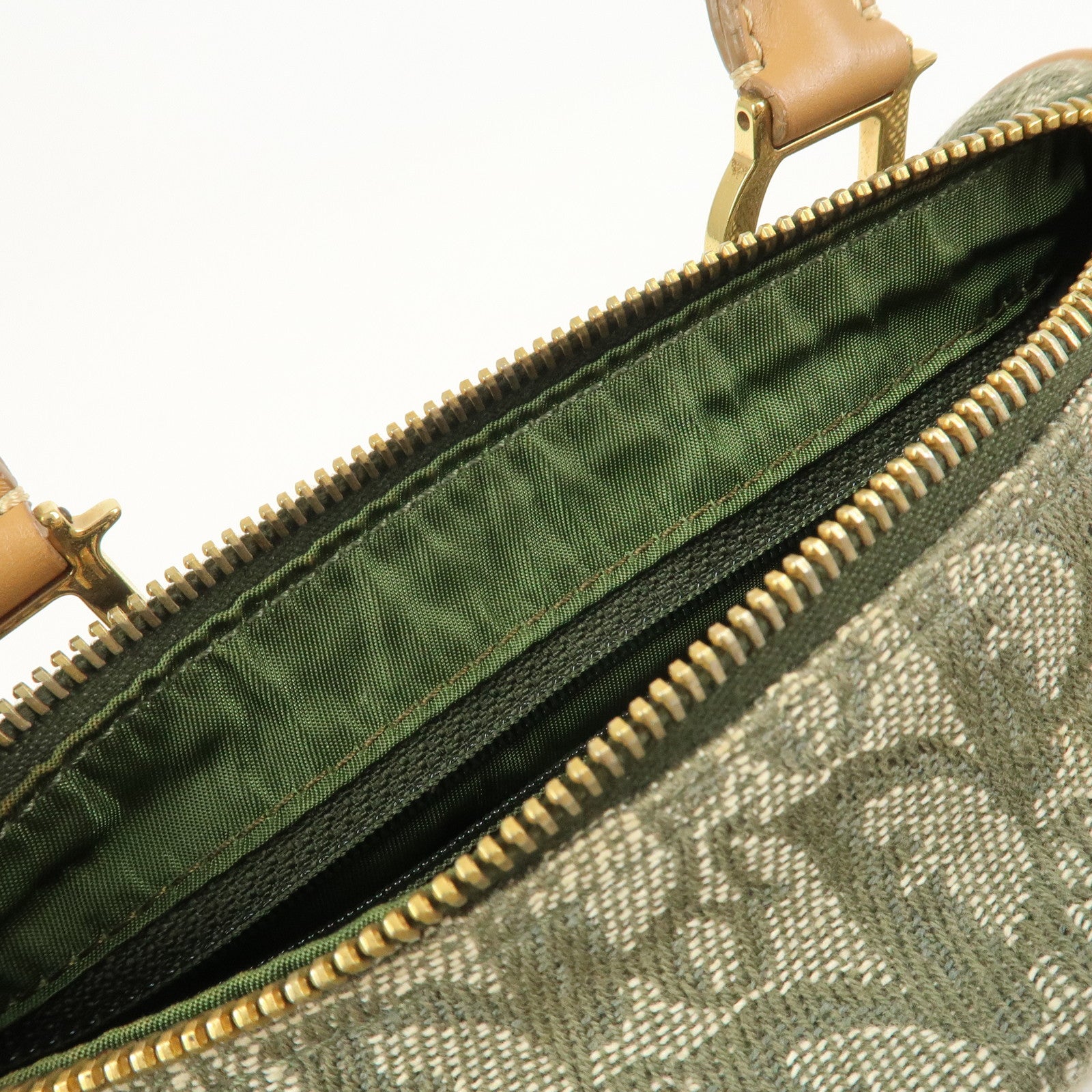 Christian Dior Trotter Jacquard Canvas Leather Boston Bag Hand Bag