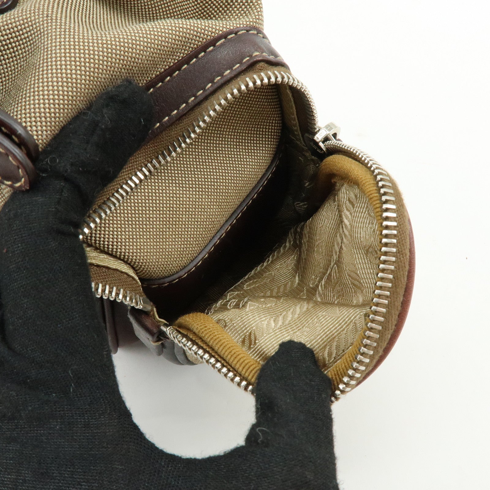 PRADA Logo Jacquard Canvas Embossed Leather Shoulder Bag BR3433