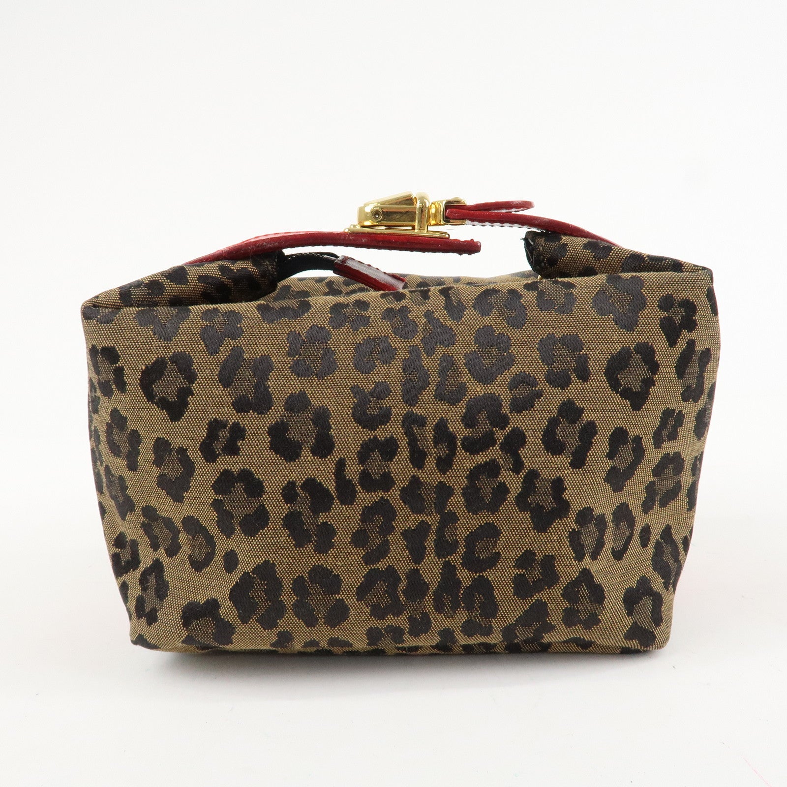 FENDI Canvas Leather Leopard Vanity Bag Cosmetic Pouch 26360 Used