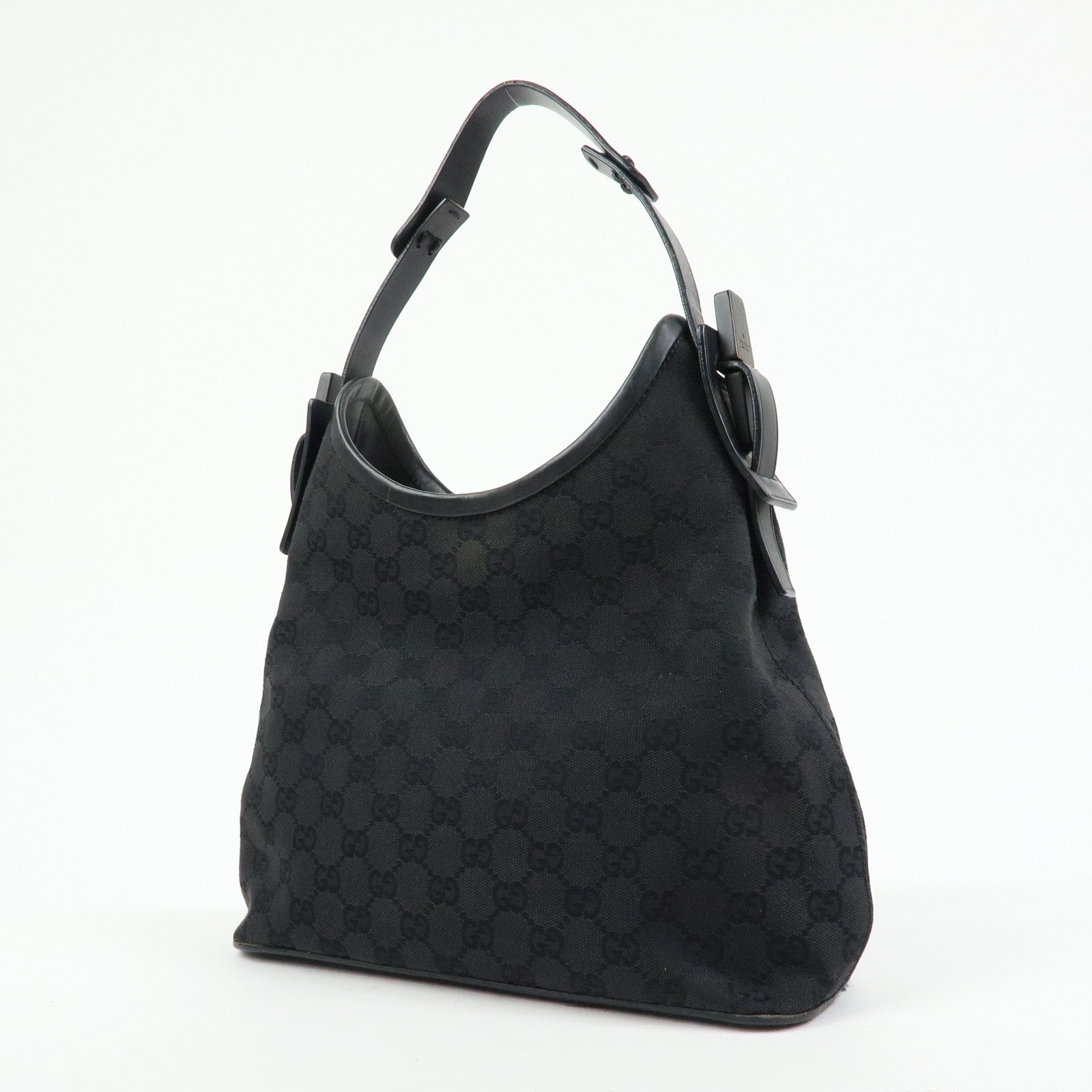 GUCCI GG Canvas Leather Shoulder Bag Hand Bag Black 107752