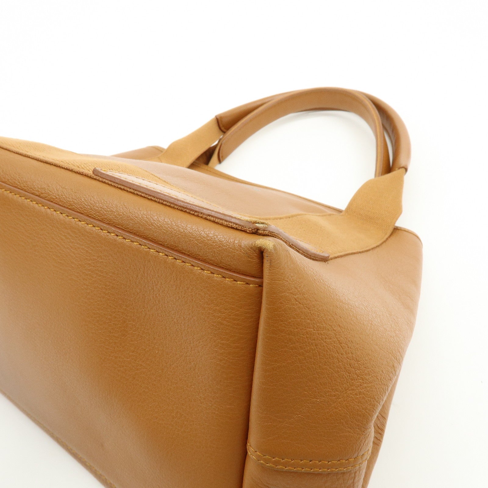 BALENCIAGA Navy Cabas Small Leather Tote Bag Hand Bag Brown 339933