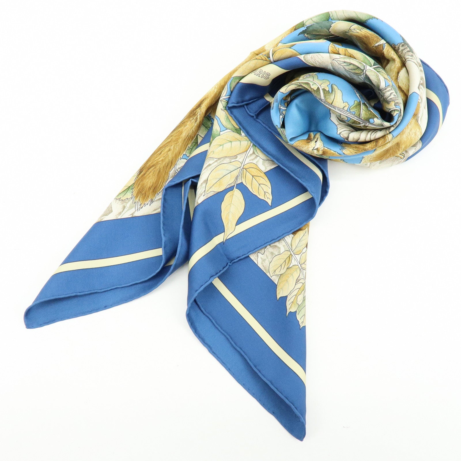 HERMES Carre 90 Silk 100% scarf Casse Noisette Squirrel Print