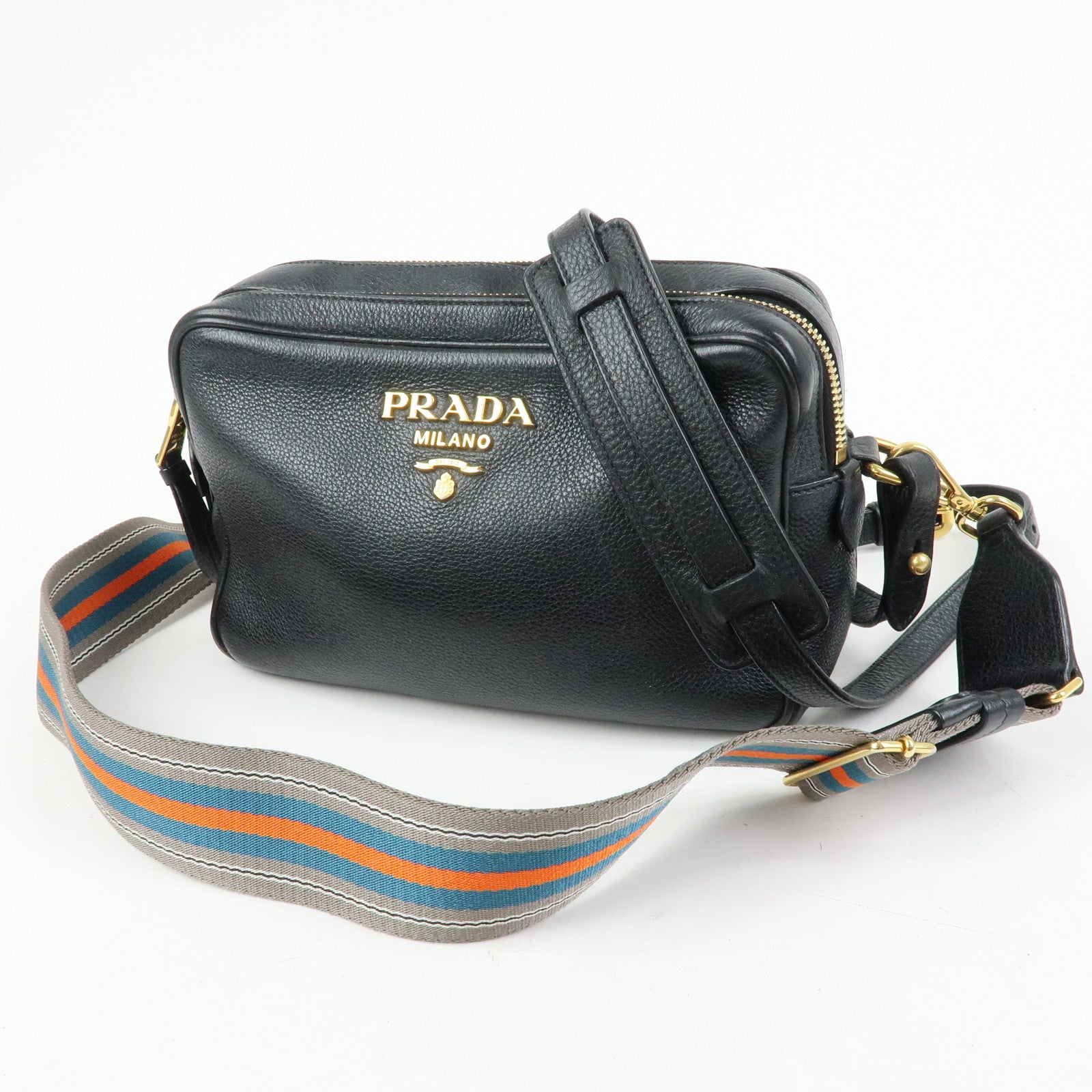 PRADA Logo Leather Shoulder Crossbody Bag Black 1BH079