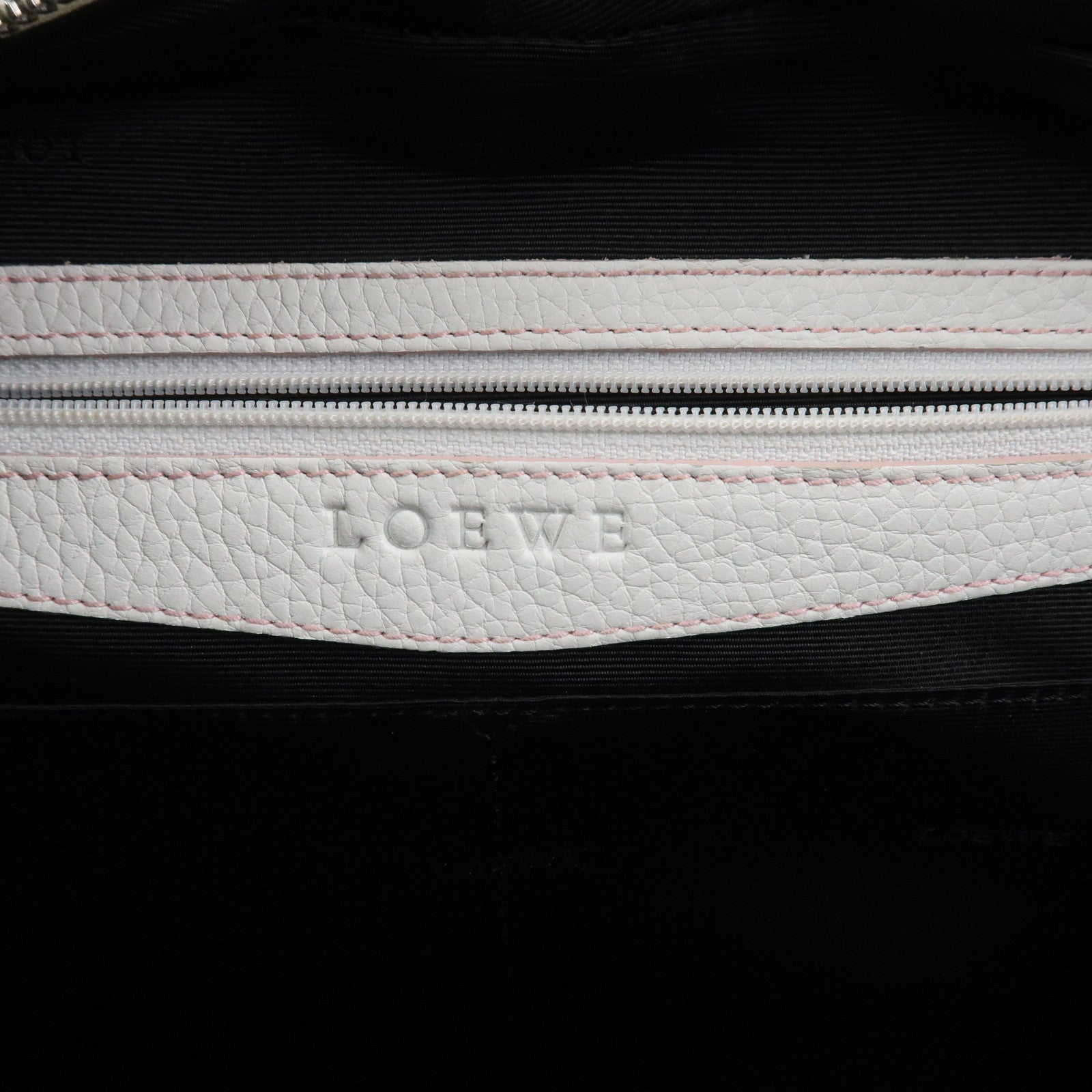 LOEWE Logo Senda Leather Shoulder Bag Boston Bag White Pink