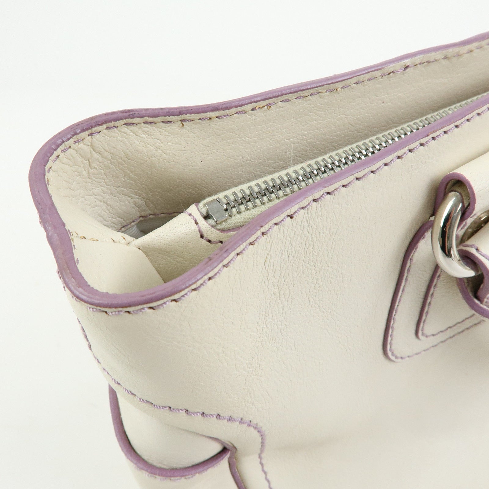 CELINE Macadam Leather Boogie Bag Hand Bag Tote Bag White Purple