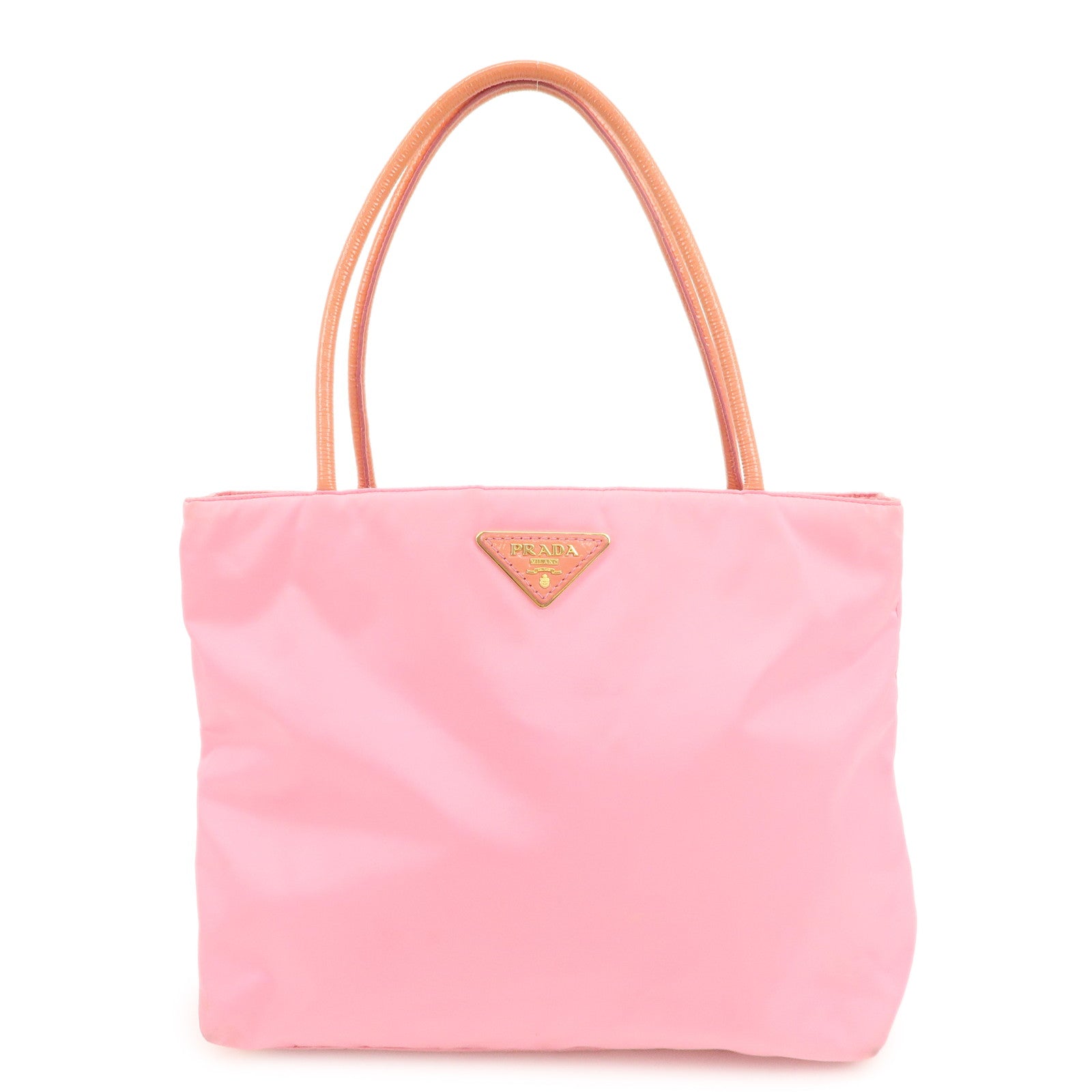 PRADA Triangle Logo Nylon Patent Leather Tote Bag Shoulder Bag Pink