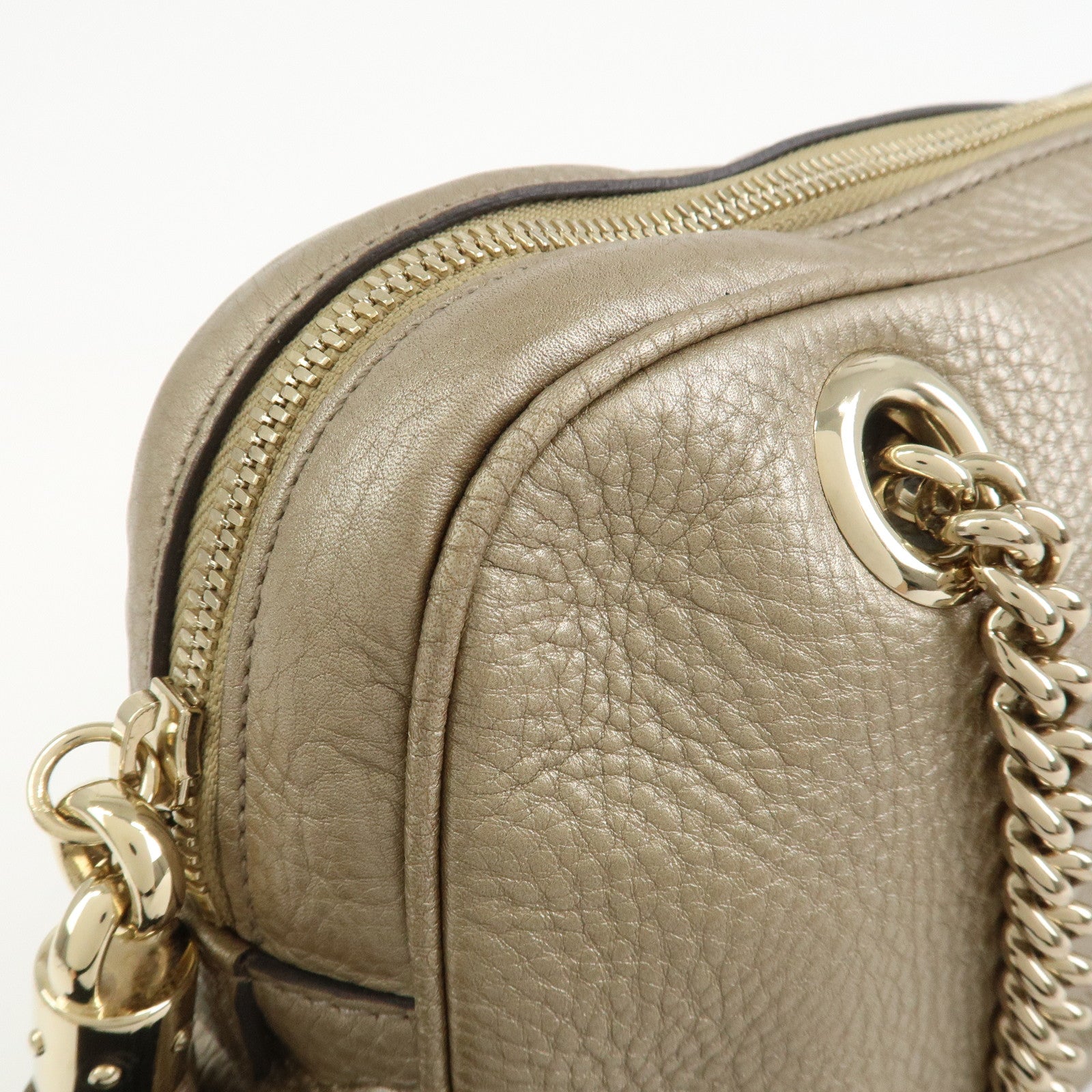 GUCCI SOHO Interlocking G Leather Shoulder Bag Metallic Brown 308983