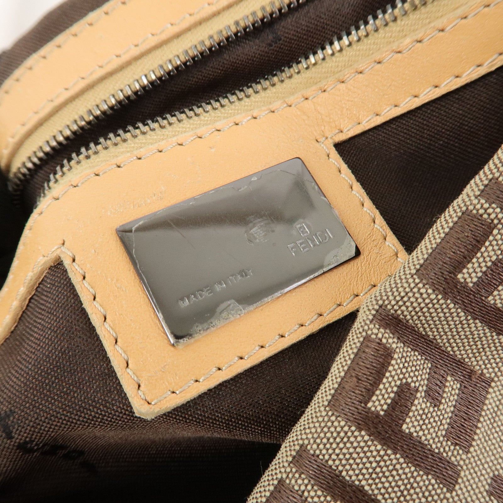 FENDI Zucchino Canvas Leather Shoulder Bag Hand Bag Brown 8BR090