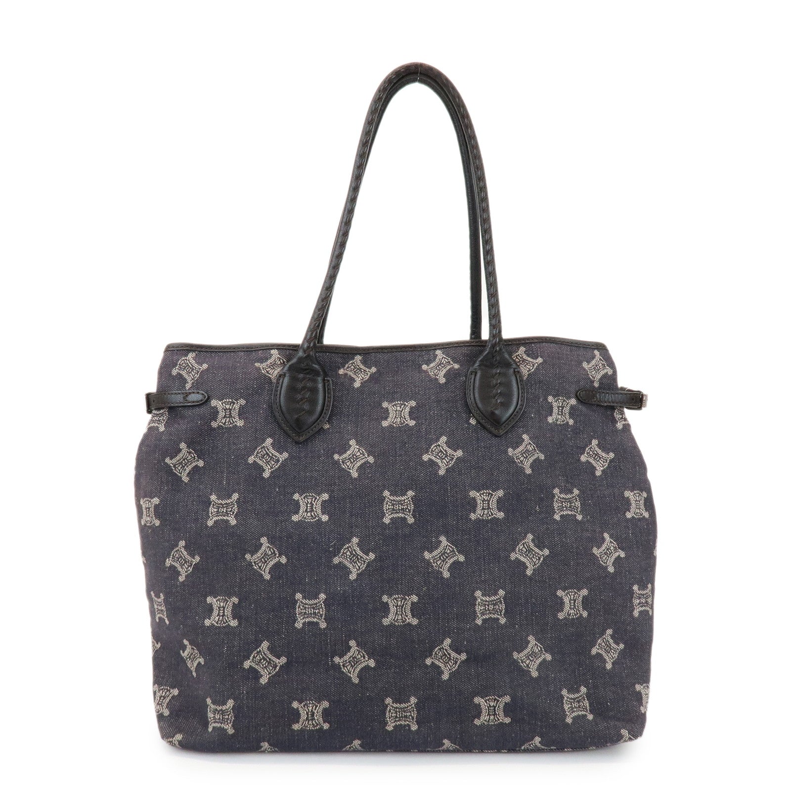 CELINE Macadam Logo Canvas Leather Shoulder Bag Hand Bag Navy