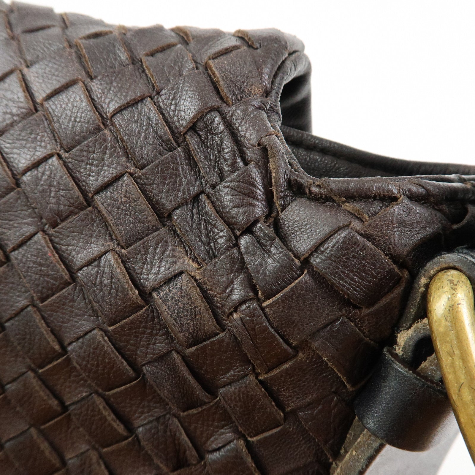 BOTTEGA VENETA Intrecciato Leather Shoulder Bag Dark Brown 163971