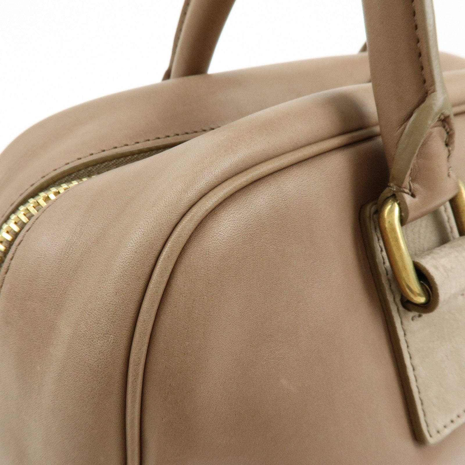 CELINE Leather Suede Hand Bag Boston Bag Beige