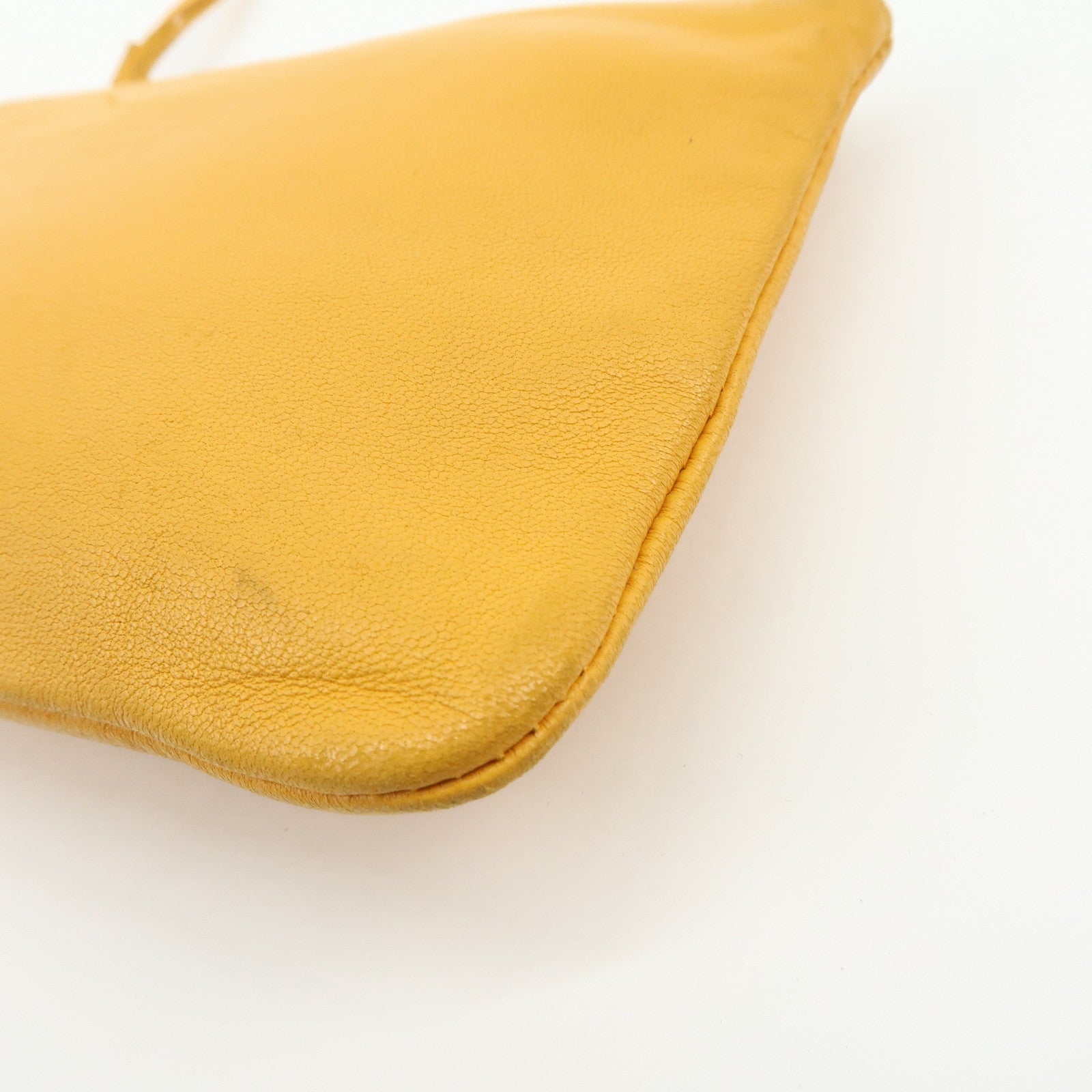 HERMES Leather Cosmetic Pouch Jewelry Pouch ☐P Stamped Yellow
