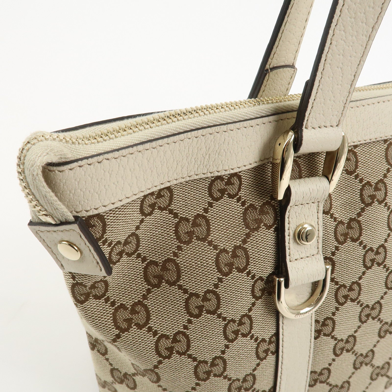 GUCCI Abbey GG Canvas Leather Tote Bag Hand Bag Brown Ivory 141470