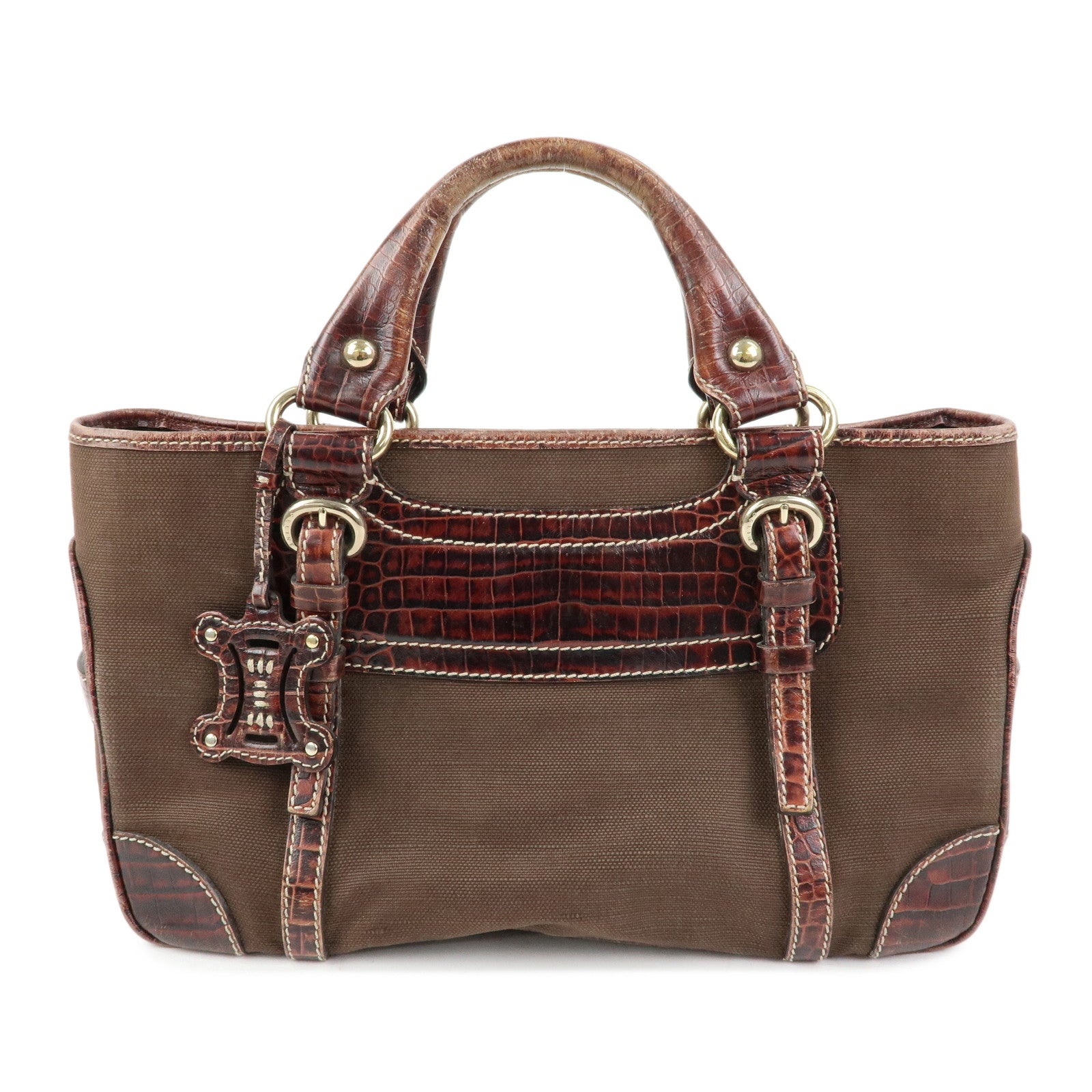 CELINE Macadam Boogie Bag Canvas Leather Hand Bag Brown