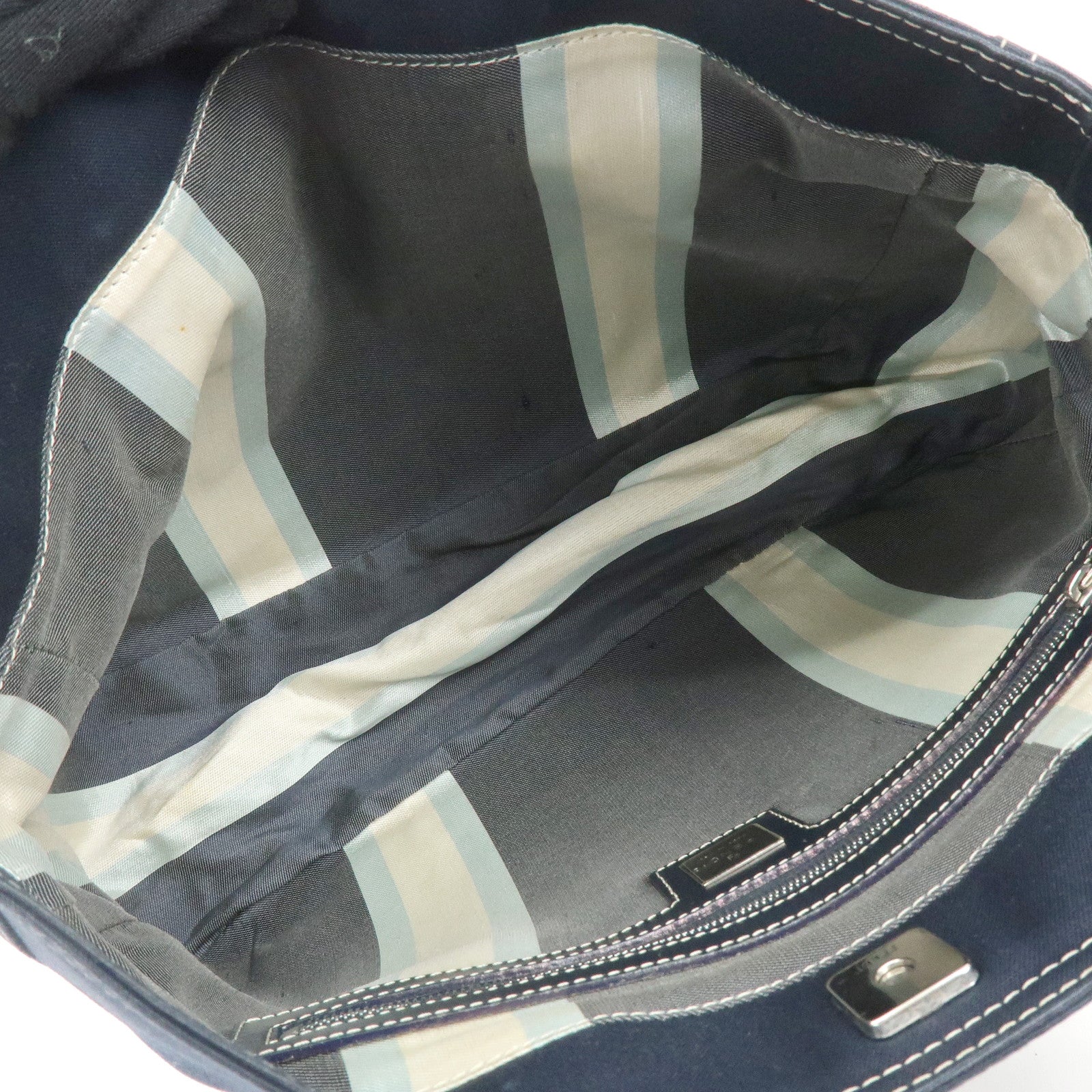 FENDI Canvas Leather Hand Bag Tote Bag Navy