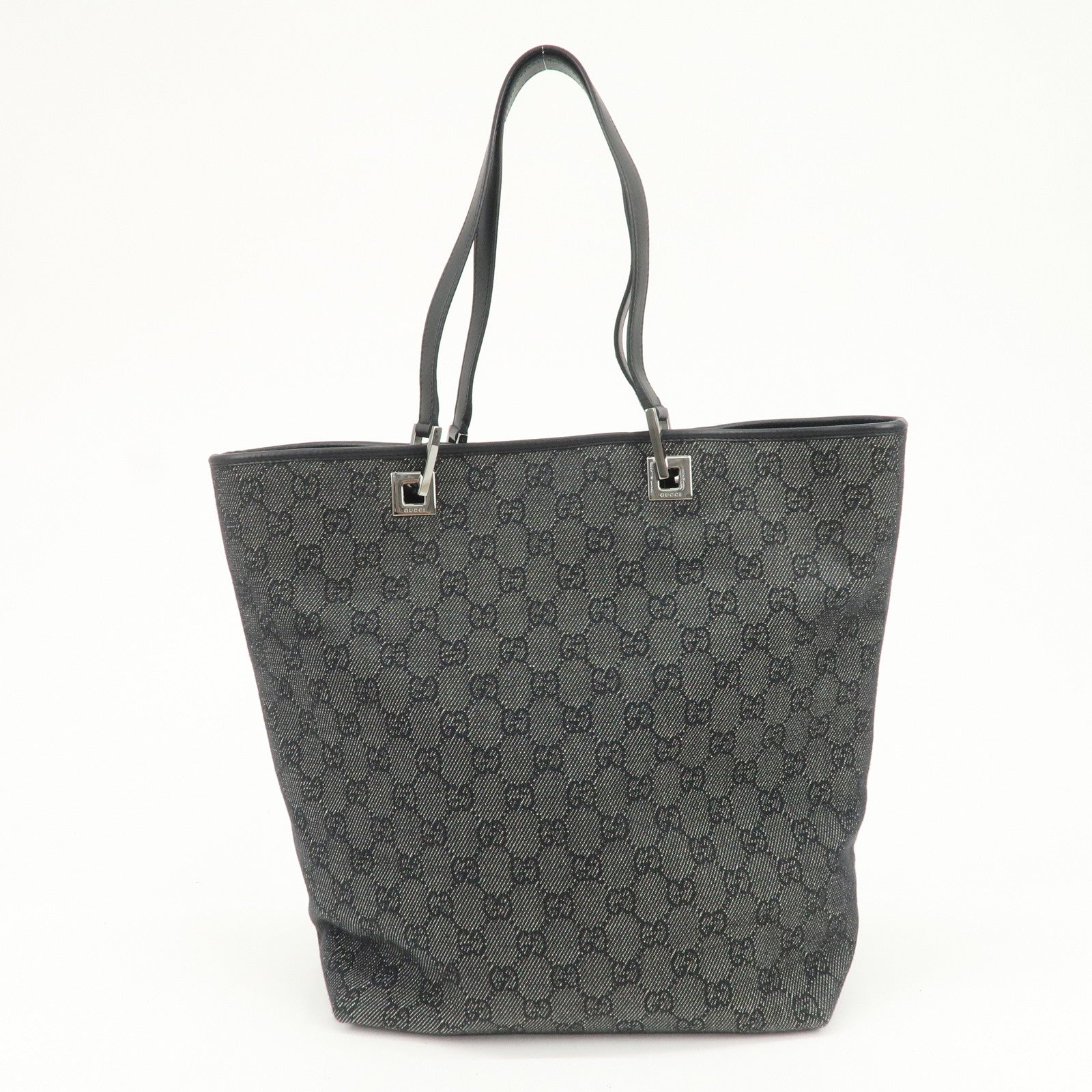 GUCCI GG Denim Leather Tote Bag Hand Bag Shoulder Bag Black 31243