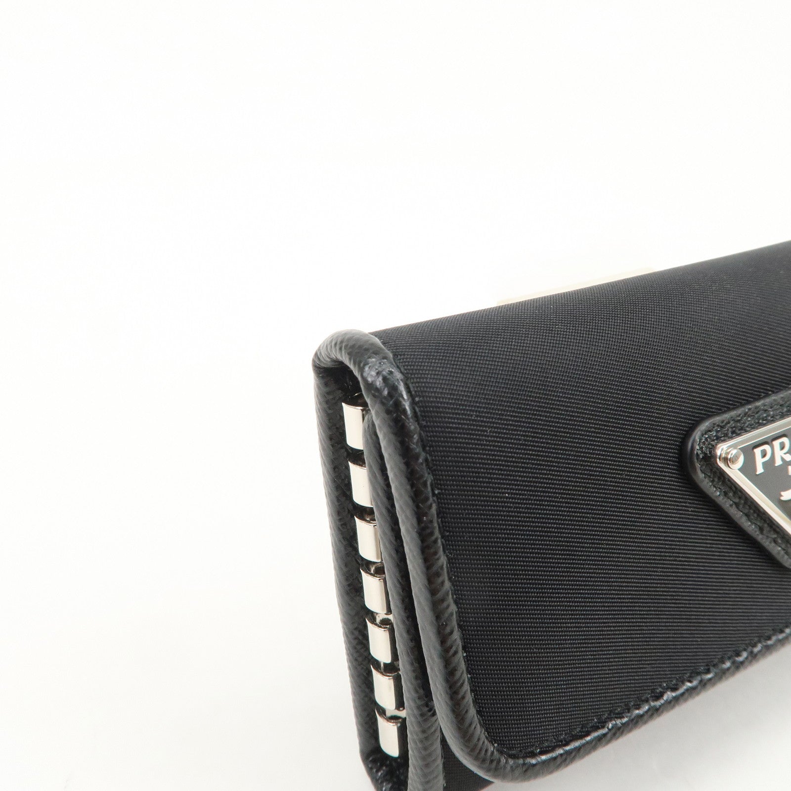 PRADA Triangle Logo 6 Rings Key Case Key Holder Black 1PG222