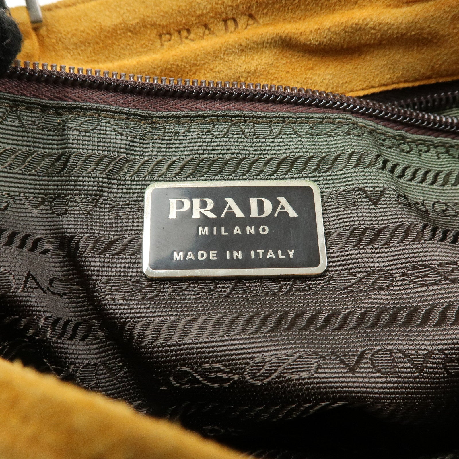 PRADA Suede Leather Hand Bag Tote Bag Maple Motif Yellow Beige