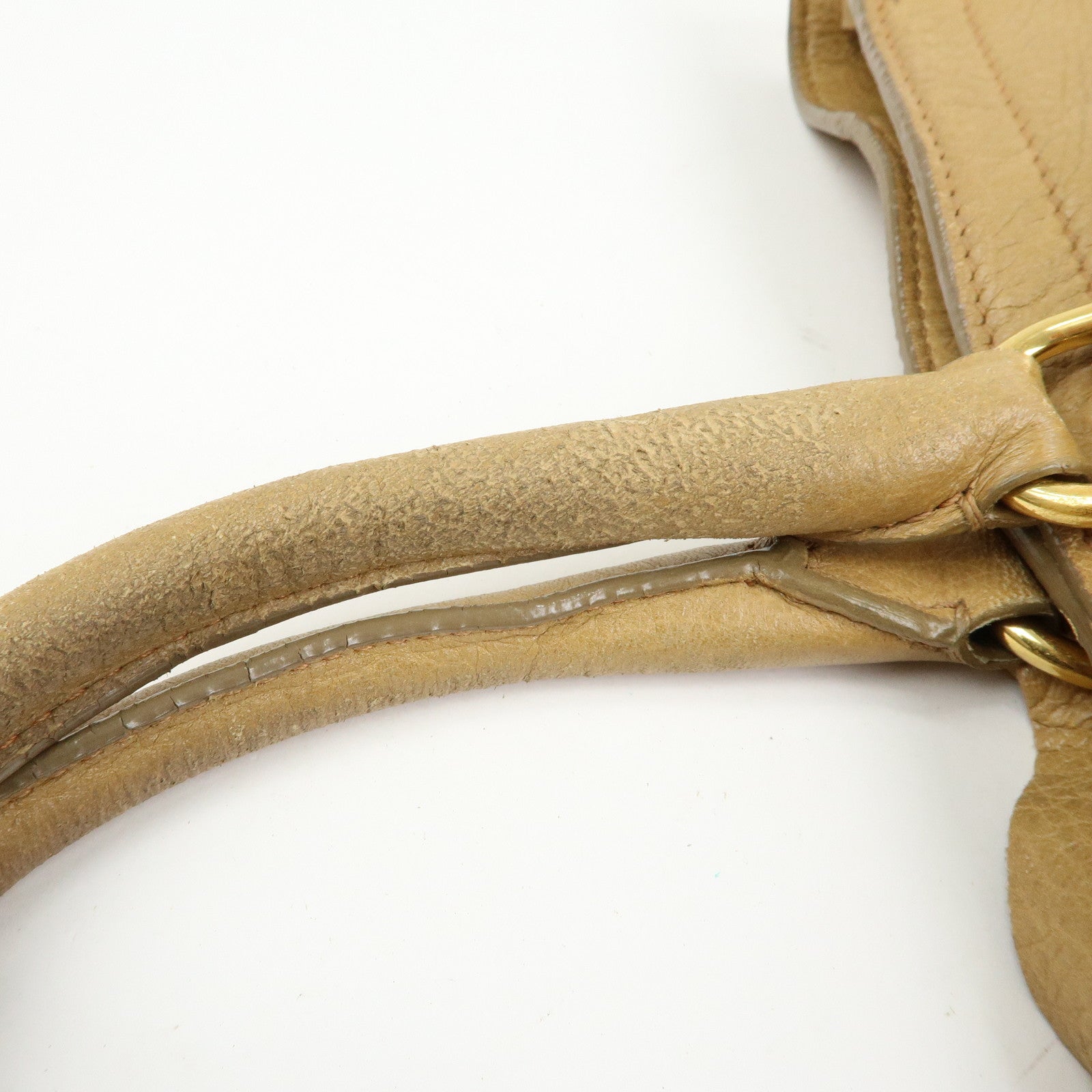 PRADA Calf Leather 2Way Bag Hand Bag Shoulder Bag Beige