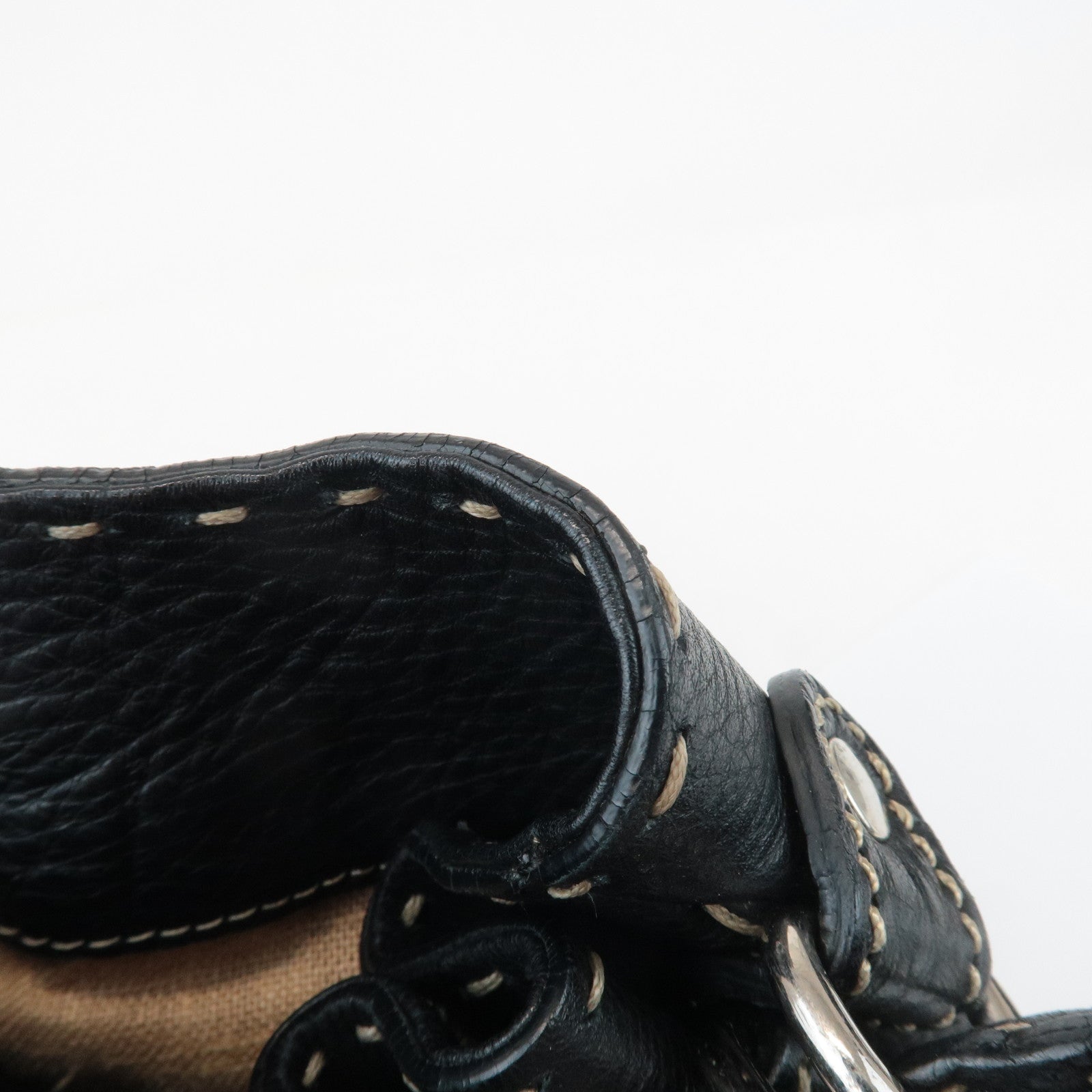 FENDI Selleria Leather Tote Bag Shoulder Bag Black 8BR489 Used