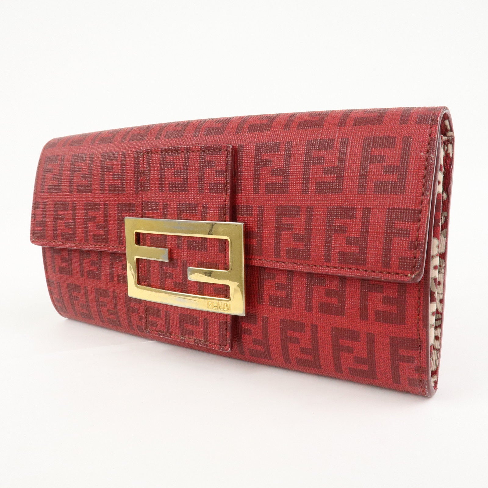 FENDI Zucchino Logo PVC Coating Canvas Bi-Fold Wallet Red