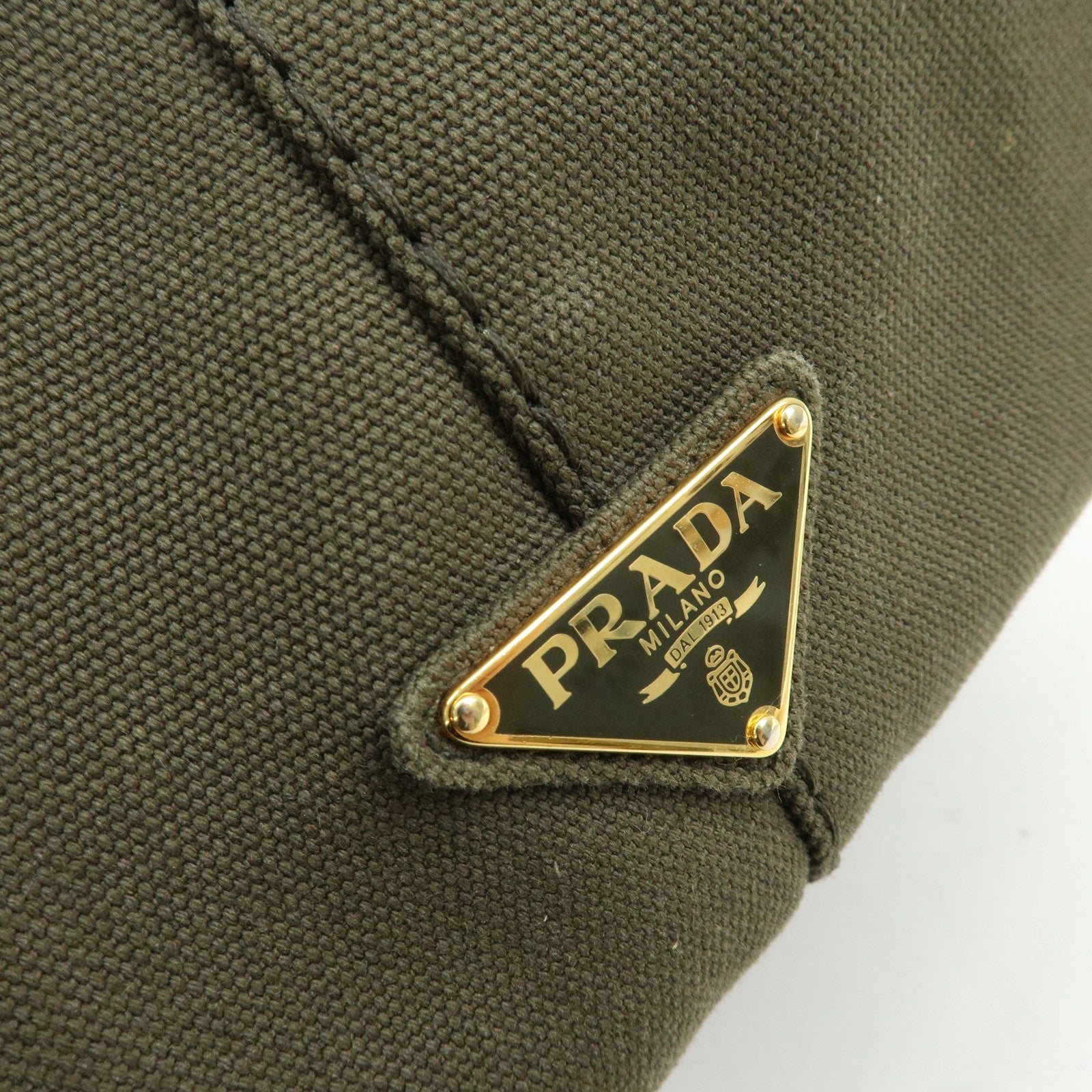 PRADA Logo Canapa Canvas Tote Bag Hand Bag Khaki 1BG642