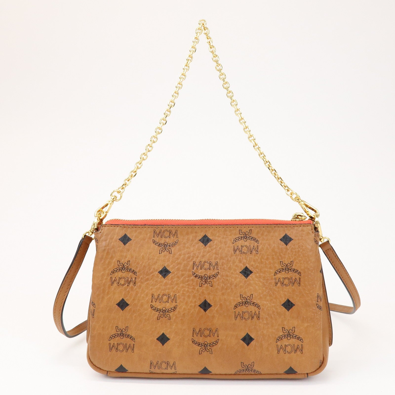 MCM Visetos Leather 2WAY Hand Bag Shoulder Bag Crossbody Bag Brown