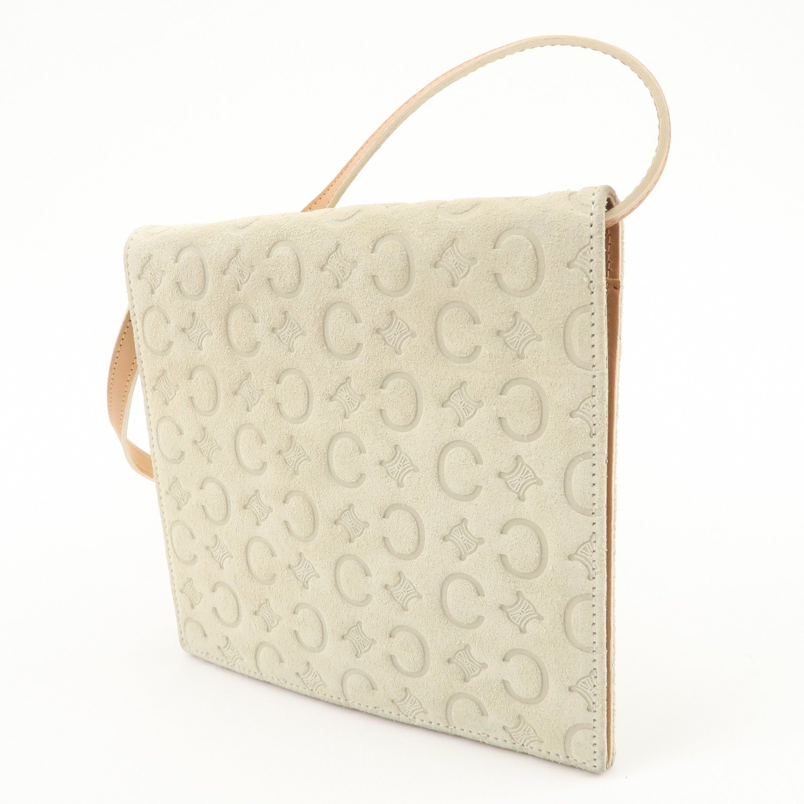 CELINE C Macadam Suede Shoulder Bag Crossbody Bag Ivory