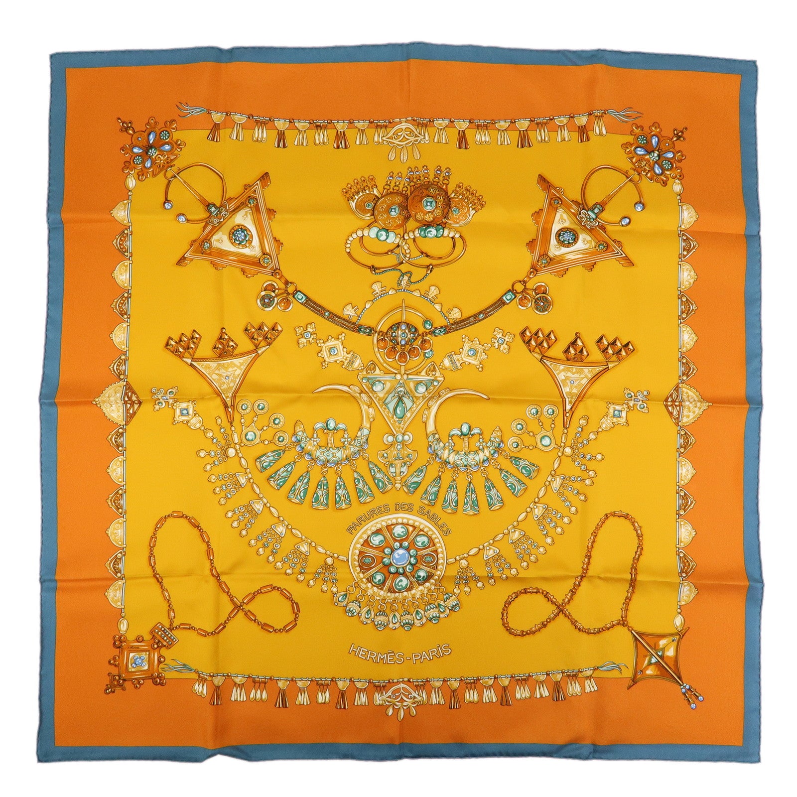 HERMES Carre 90 Silk 100% PARURES DES SABLES Scarf Orange