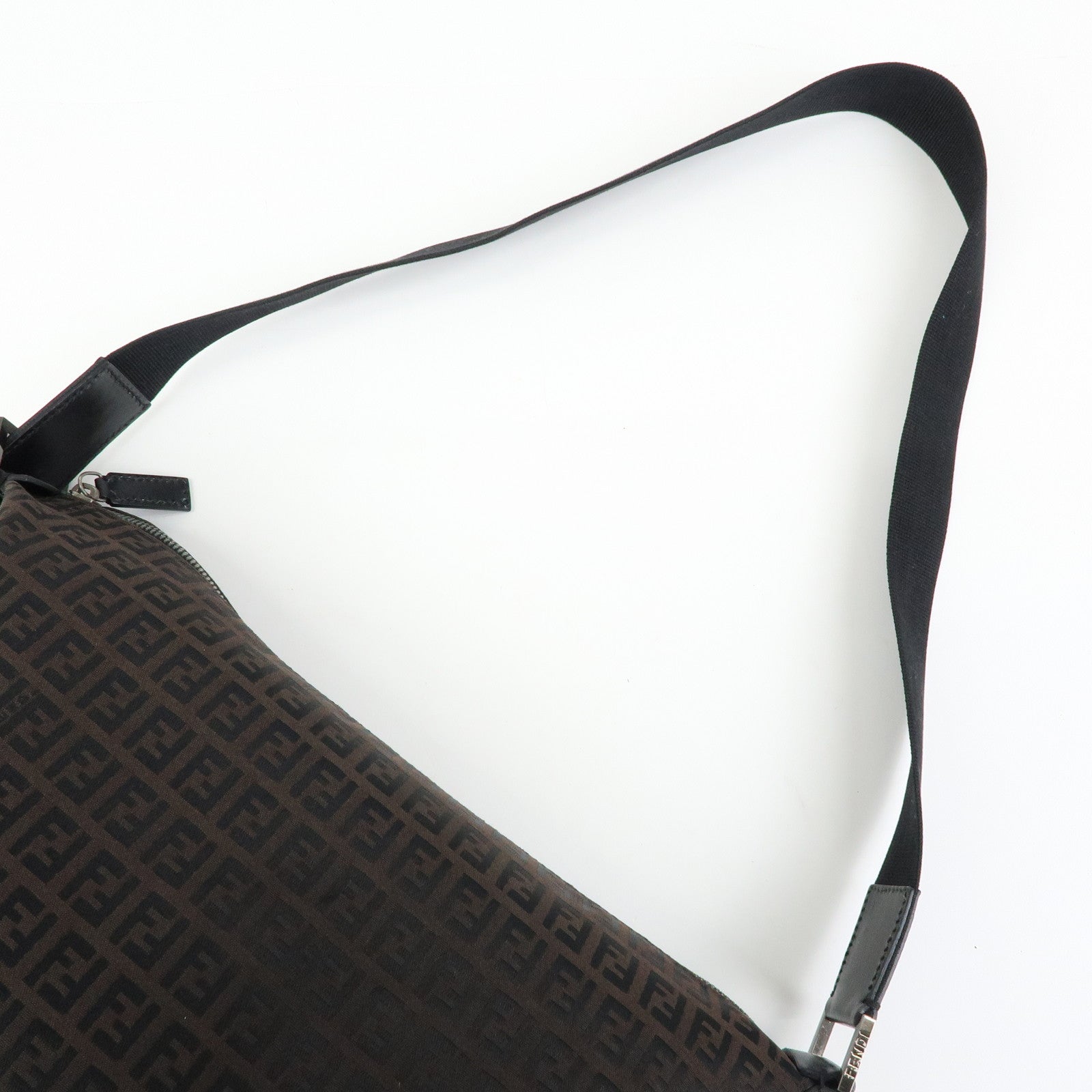 FENDI Zucchino Canvas Leather Shoulder Crossbody Bag Brown 7VA003