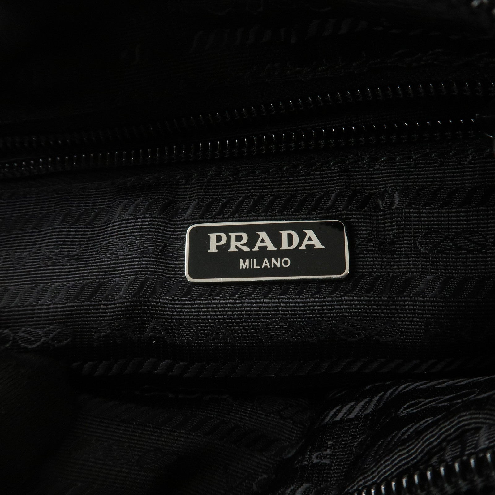 PRADA Triangle Logo Lace Nylon Leather Cosmetic Pouch Black 1NE175