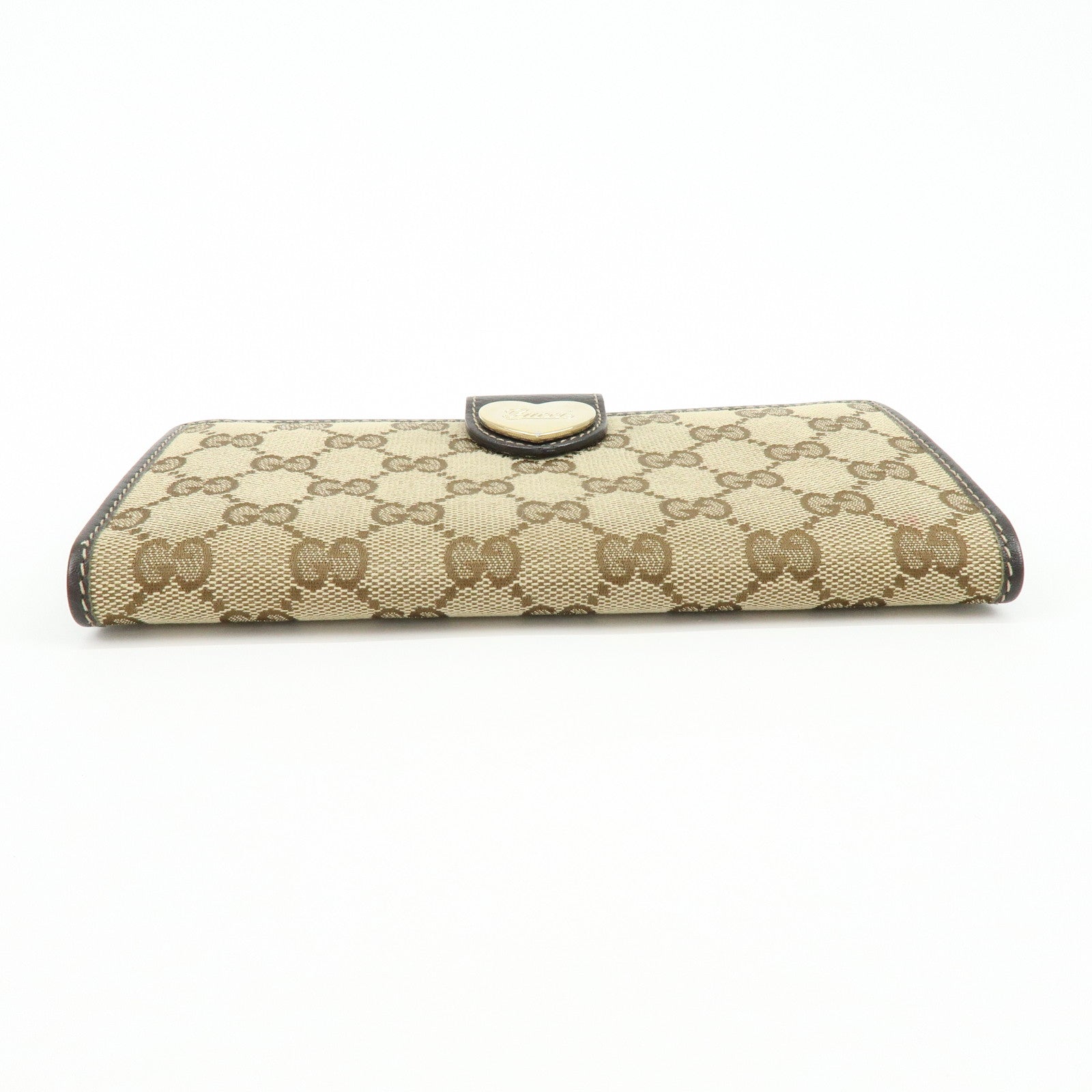 GUCCI GG Heart Logo Canvas Leather W Hook Long Wallet 203550