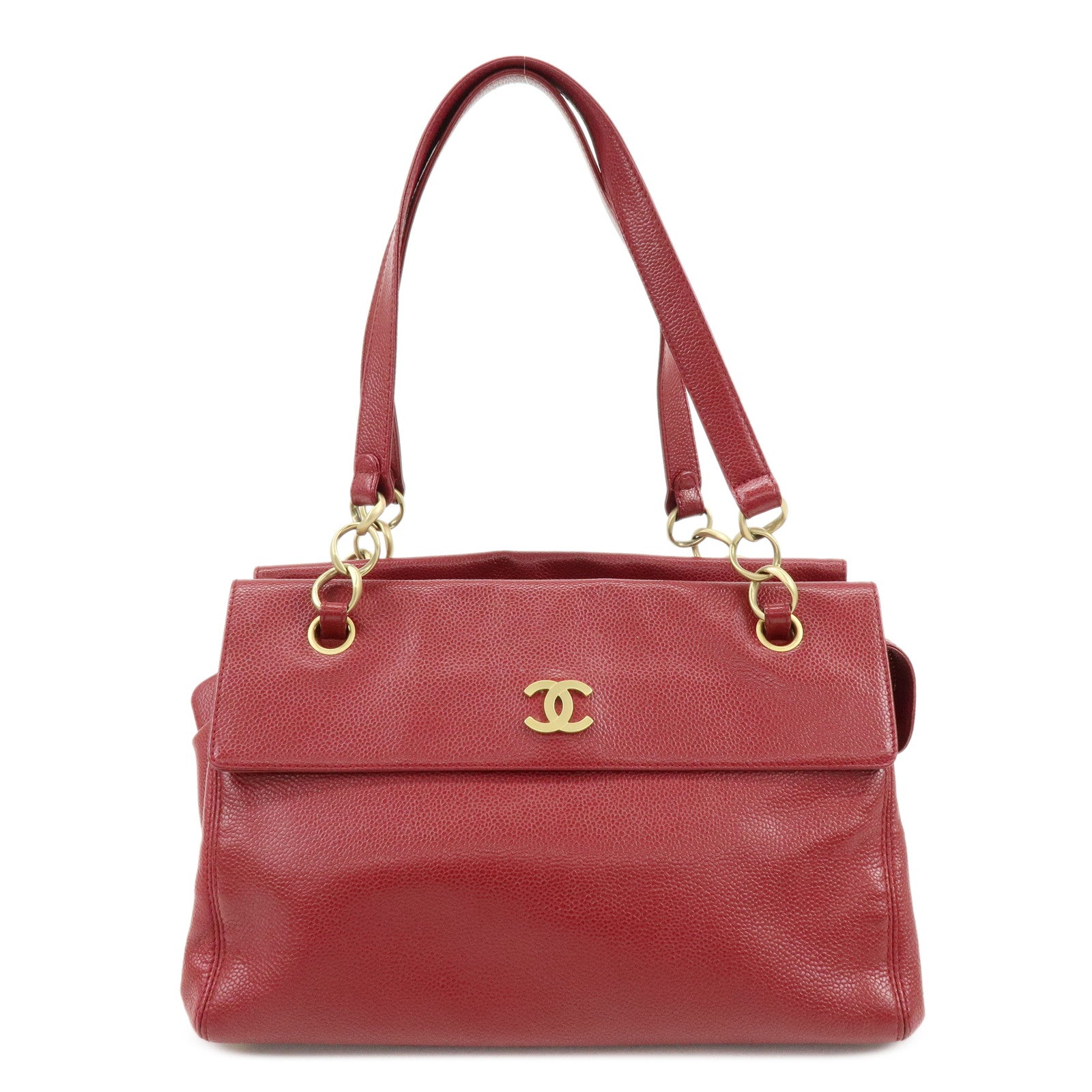 CHANEL Caviarskin Shoulder Bag Hand Bag Red