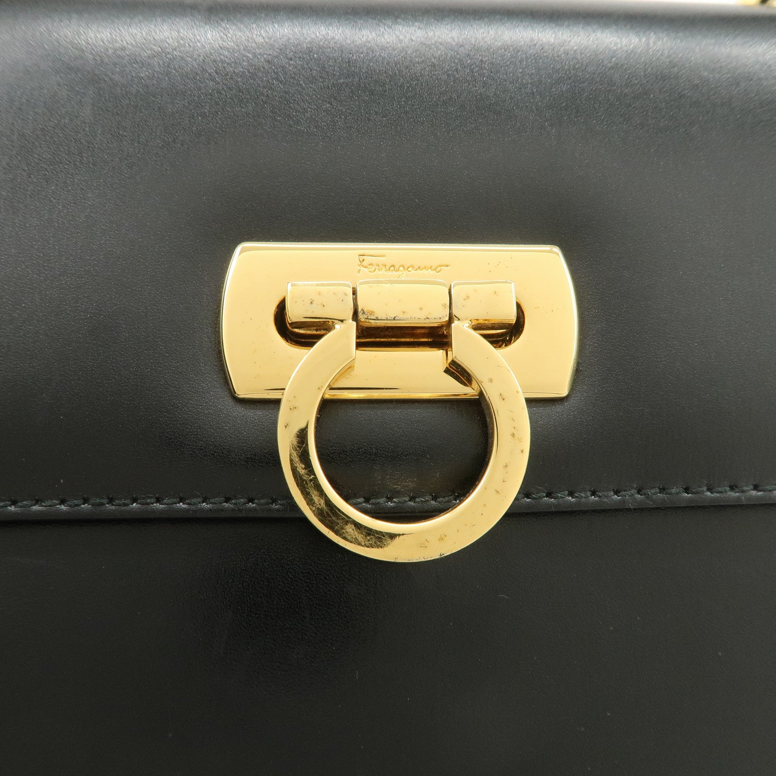 Ferragamo Gancini Leather Shoulder Bag Black