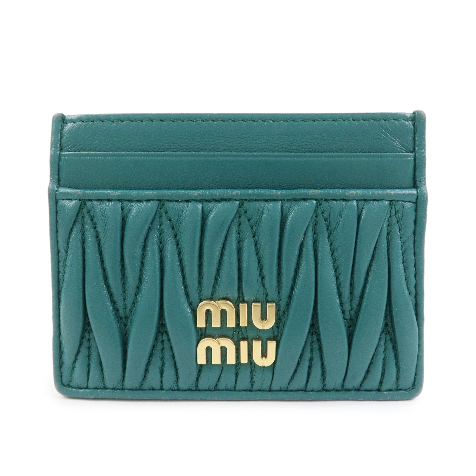 MIU MIU Matelasse Leather Card Case Card Holder Green 5MC076