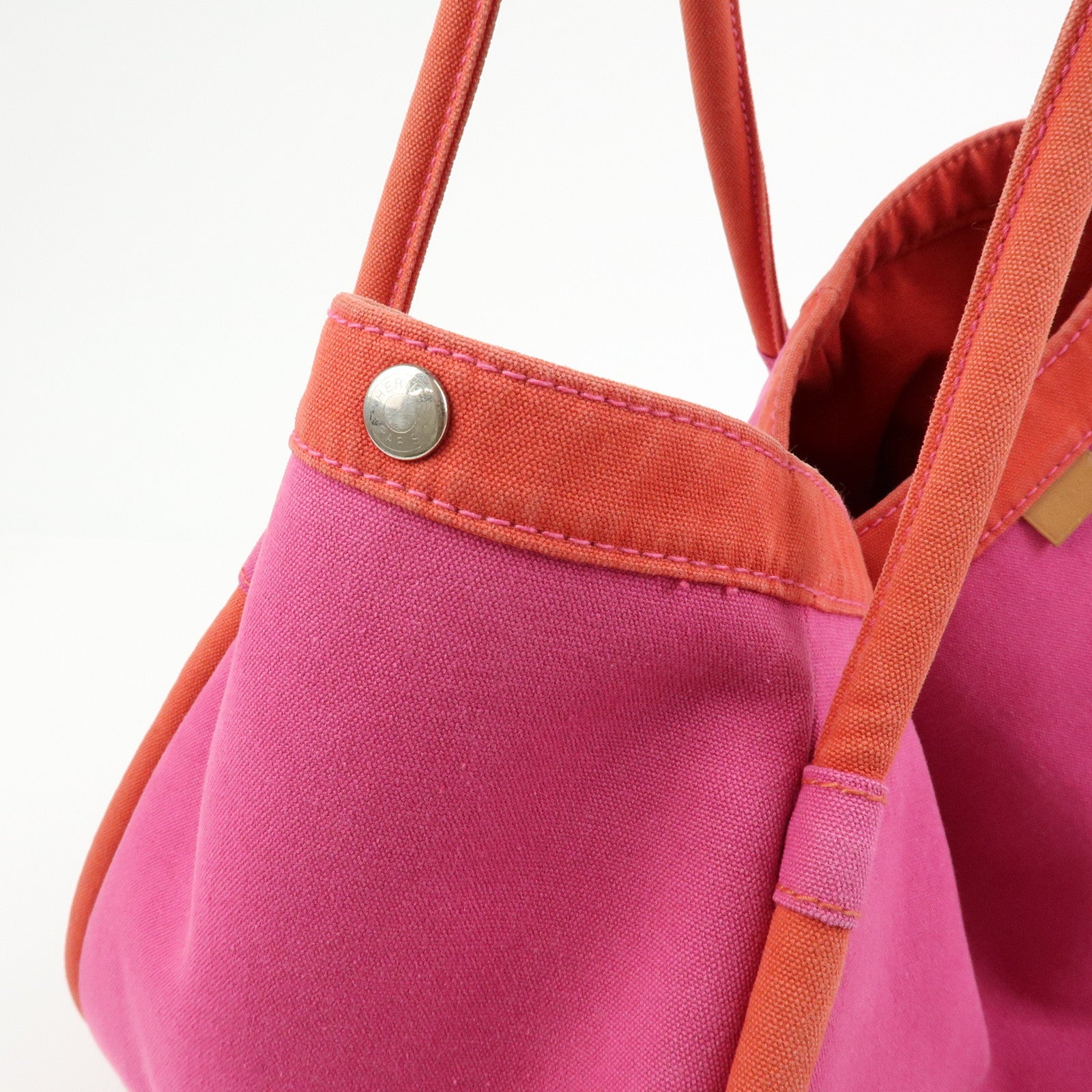 HERMES Sac Baguette GM Canvas Tote Bag Hand Bag Pink Red